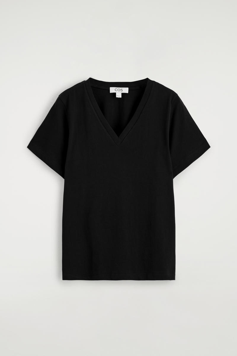 COS Cotton V-Neck T-Shirt Black Women's Extra Large