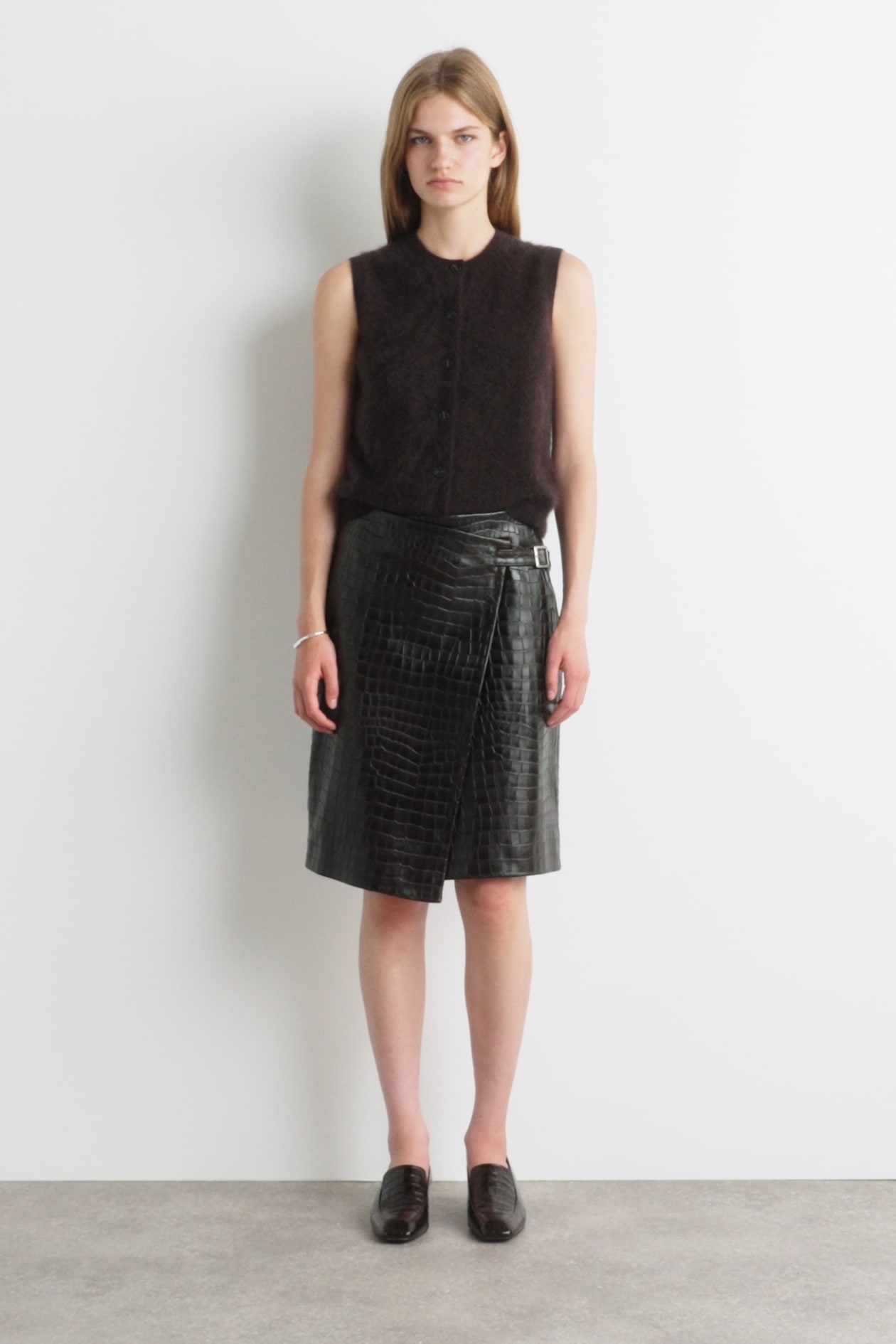 CROC-EFFECT LEATHER WRAP SKIRT