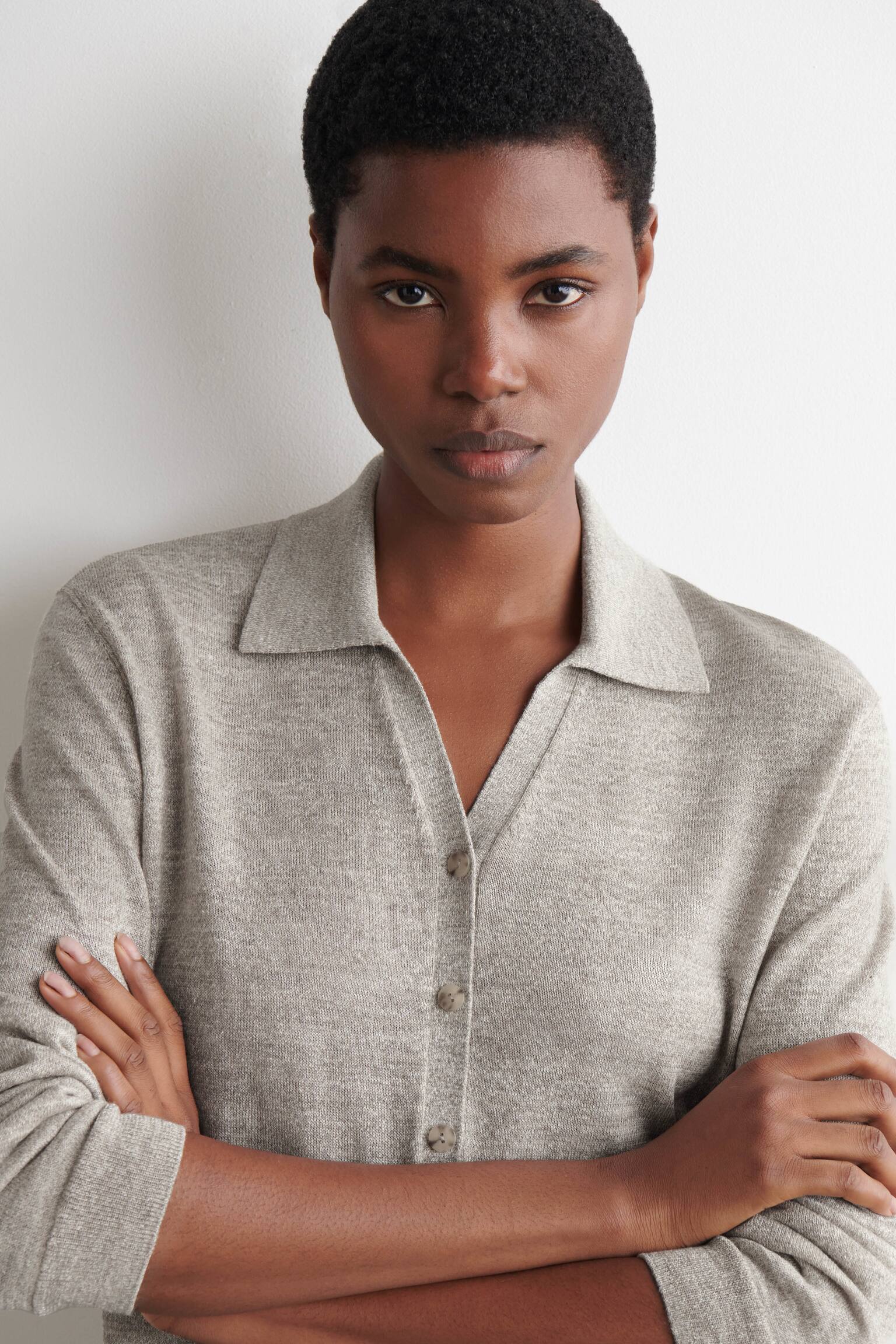 CHEMISE EN MAILLE DE LIN ET MÉRINOS - GRÈGE CHINÉ/NOIR - 4