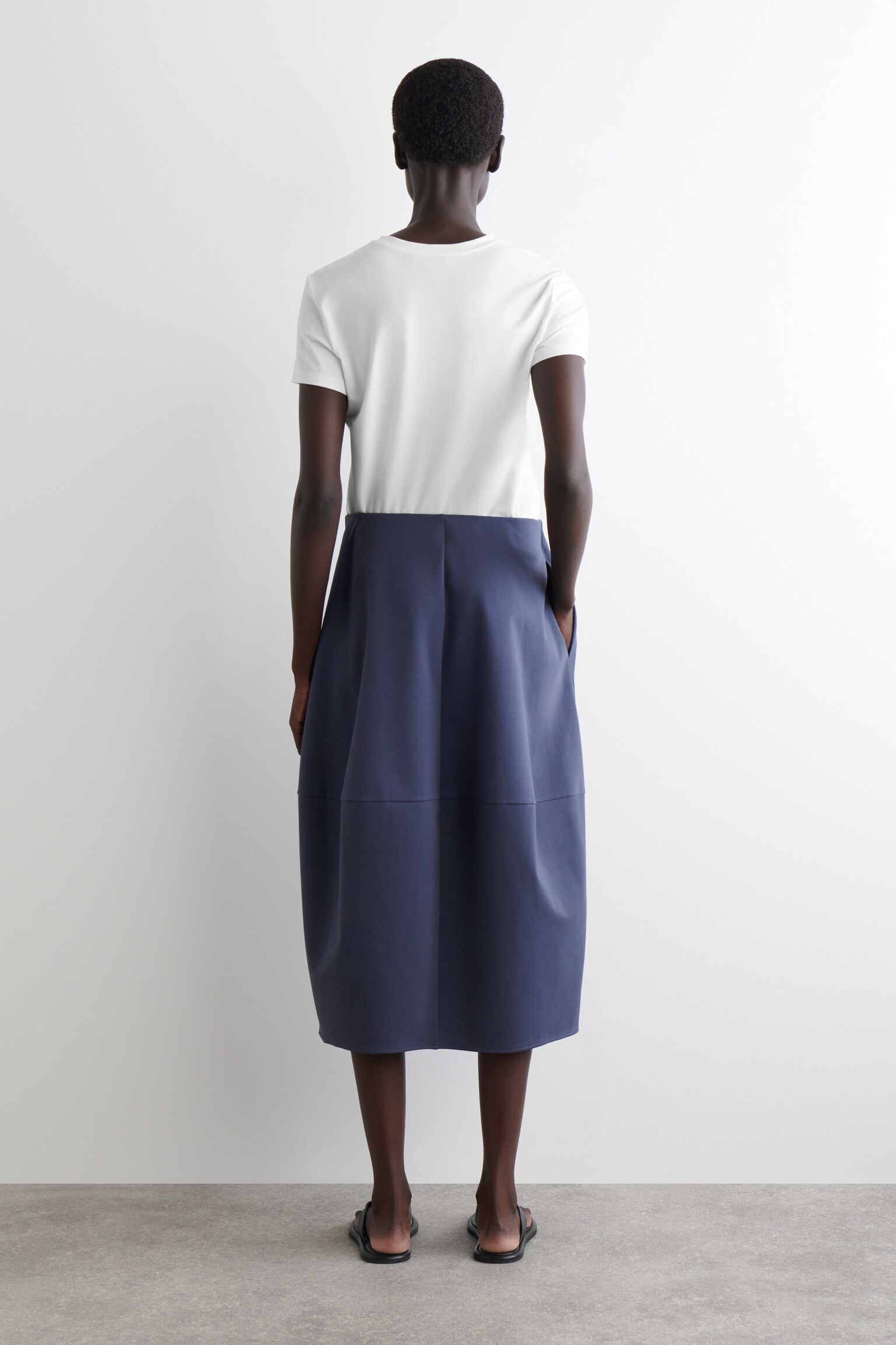 JUPE MIDI SILHOUETTE ARRONDIE EN COTON - BLEU MARINE/NOIR - 5