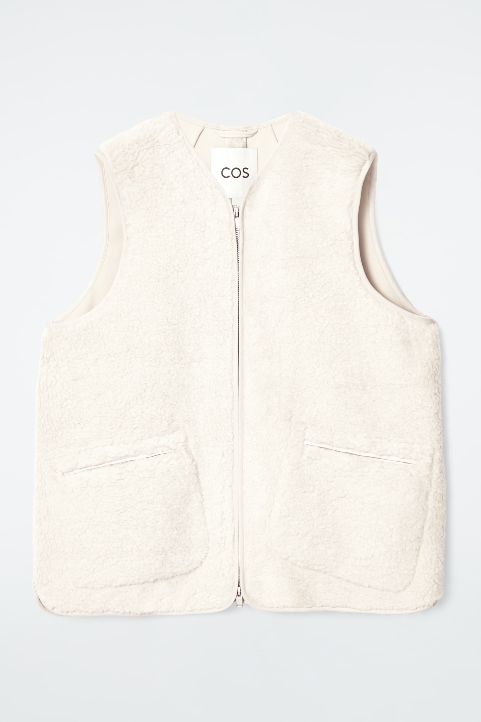 GILET OVERSIZE EN FAUSSE PEAU LAINÉE - IVOIRE/BLEU MARINE - 2