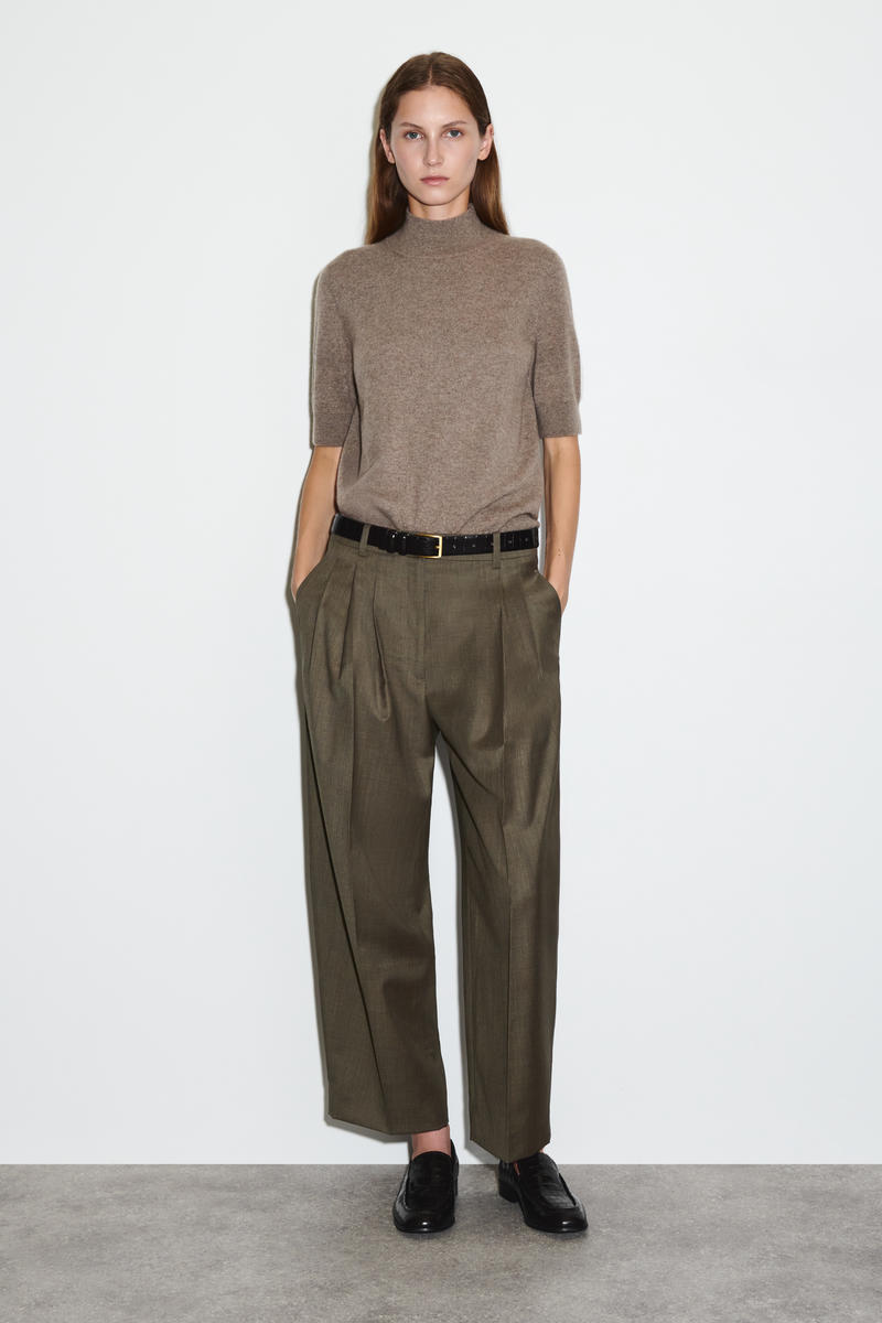 Cos Pleated Barrel-leg Wool Trousers In Green