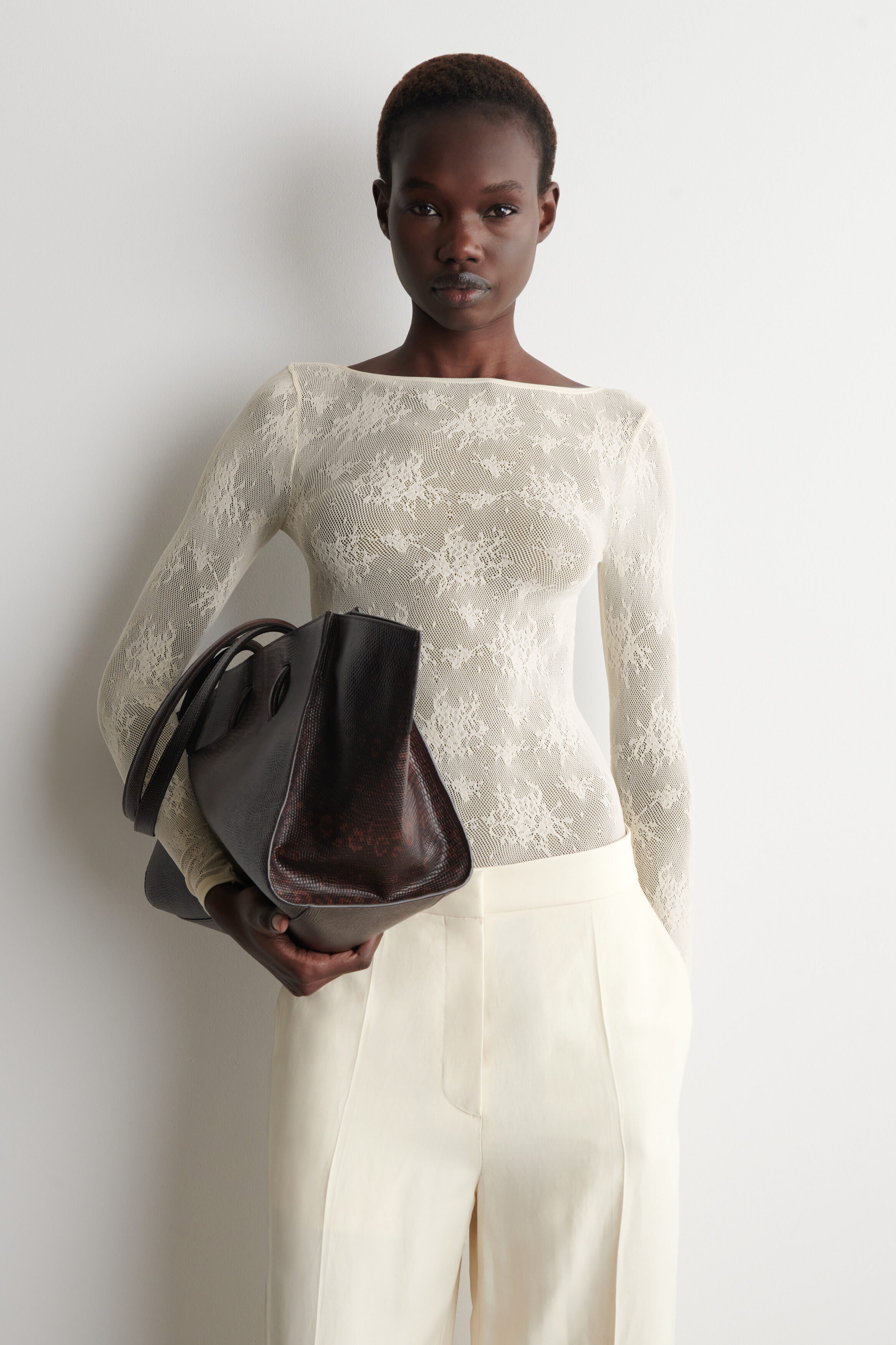 FLORAL-JACQUARD LACE TOP - CREAM | COS CA