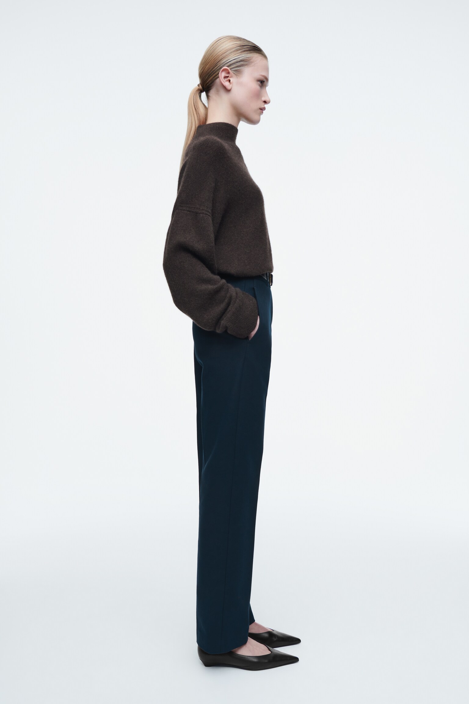 REGULAR COTTON SLIM-LEG TROUSERS - NAVY - 5