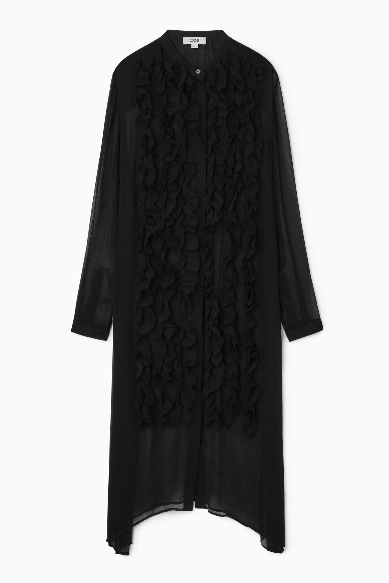RUFFLED ASYMMETRIC MIDI DRESS - BLACK