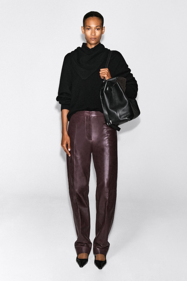 LEATHER STRAIGHT-LEG PANTS — BORDEAUX
