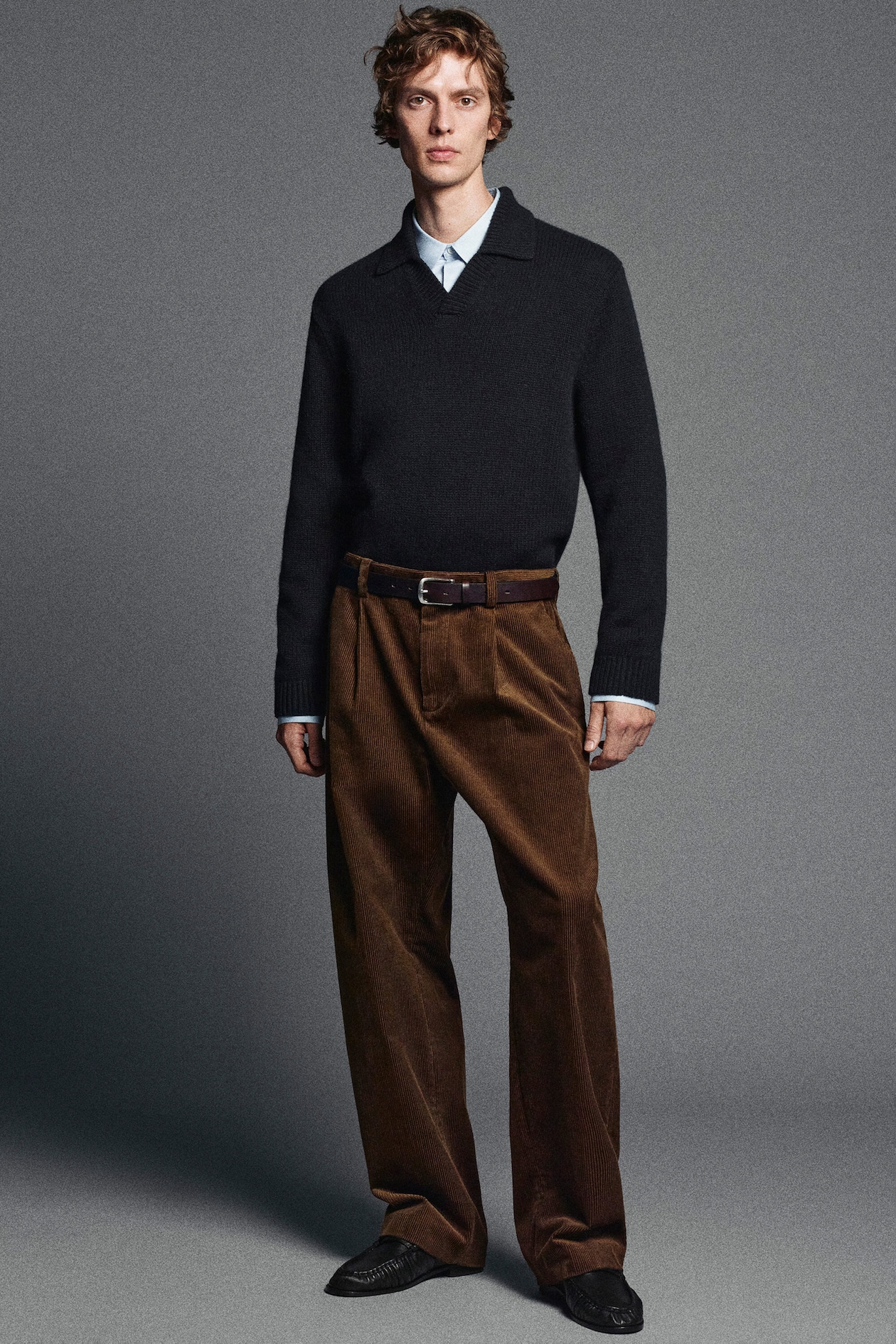 CHUNKY CASHMERE POLO SWEATER — NAVY