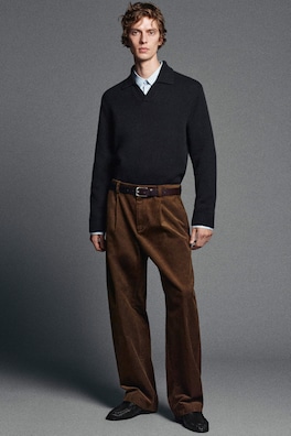 CHUNKY CASHMERE POLO SWEATER — NAVY 8
