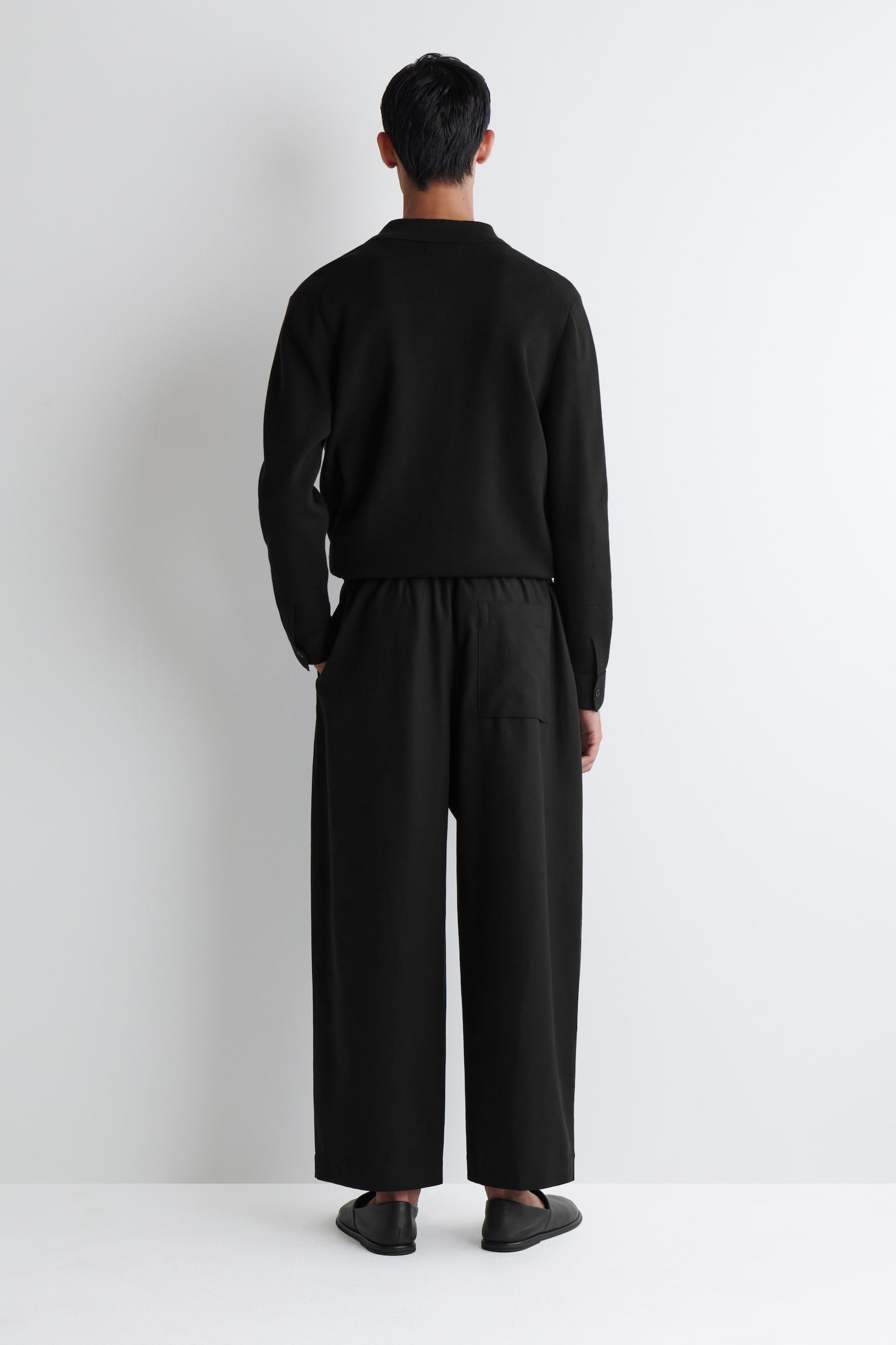BARREL-LEG DRAWSTRING TROUSERS - BLACK/BEIGE - 7