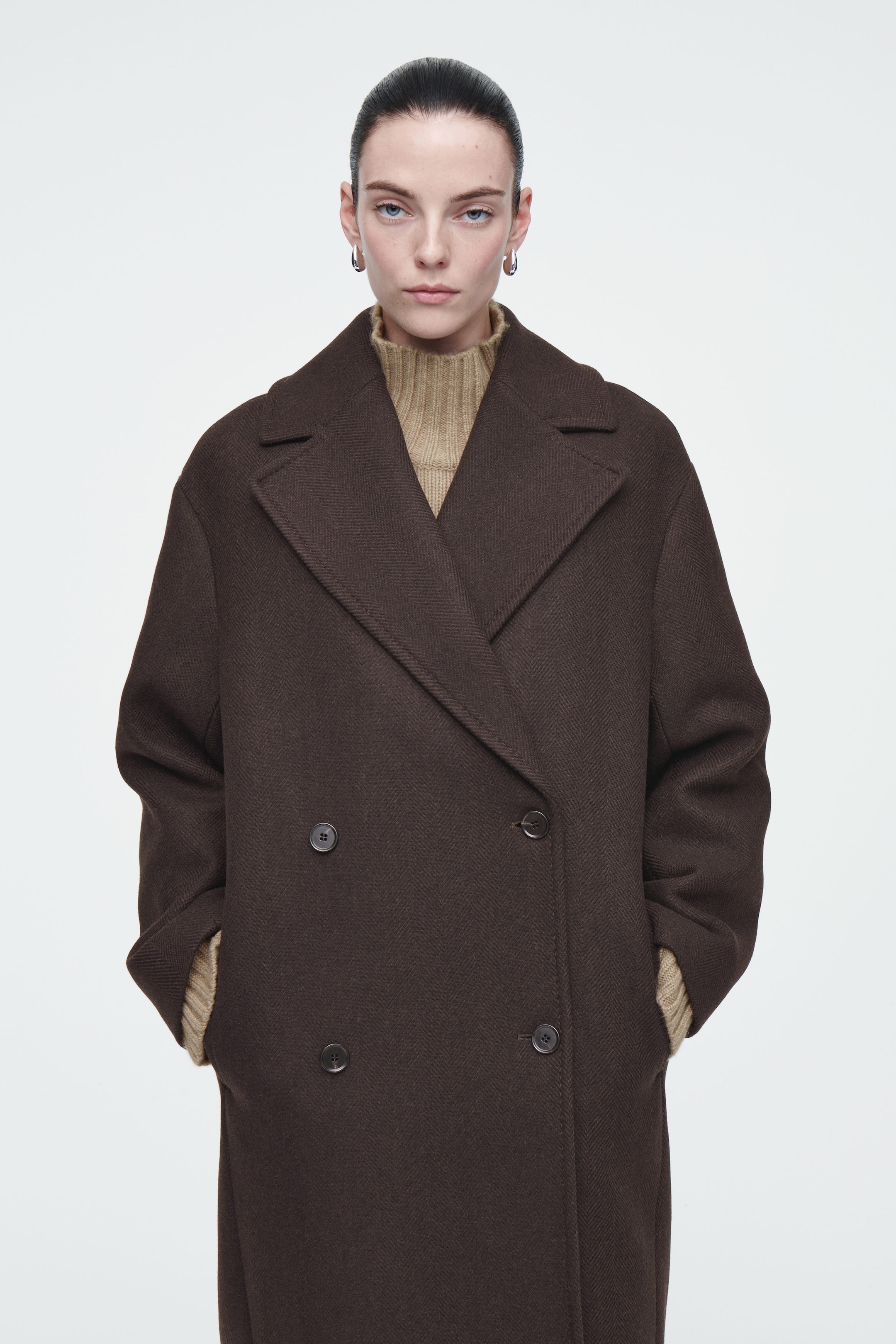 DOUBLE-BREASTED WOOL-HERRINGBONE COAT