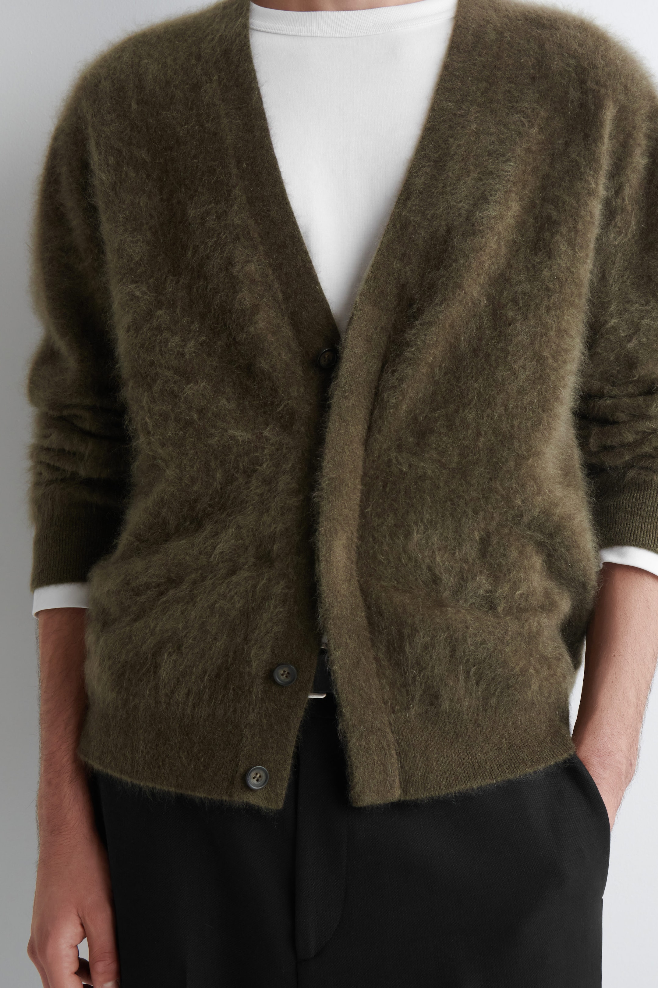 BRUSHED-CASHMERE V-NECK CARDIGAN