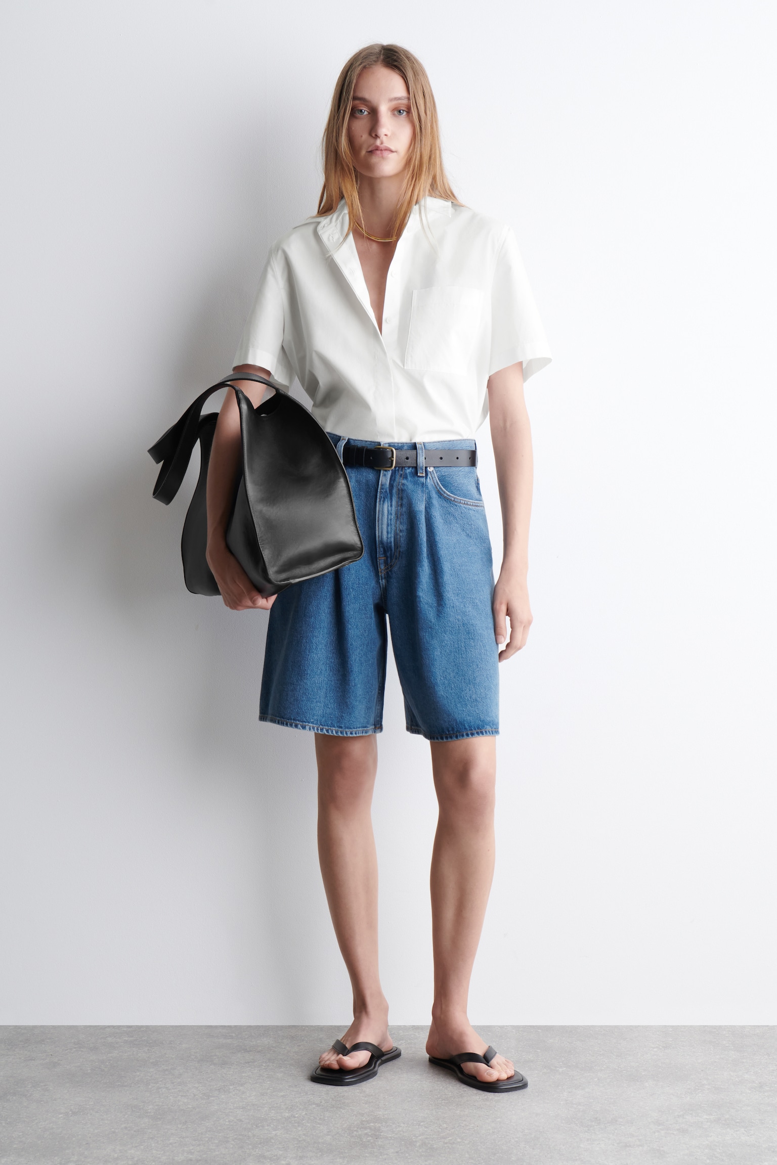 WIDE-LEG DENIM SHORTS - BLUE/CHALK