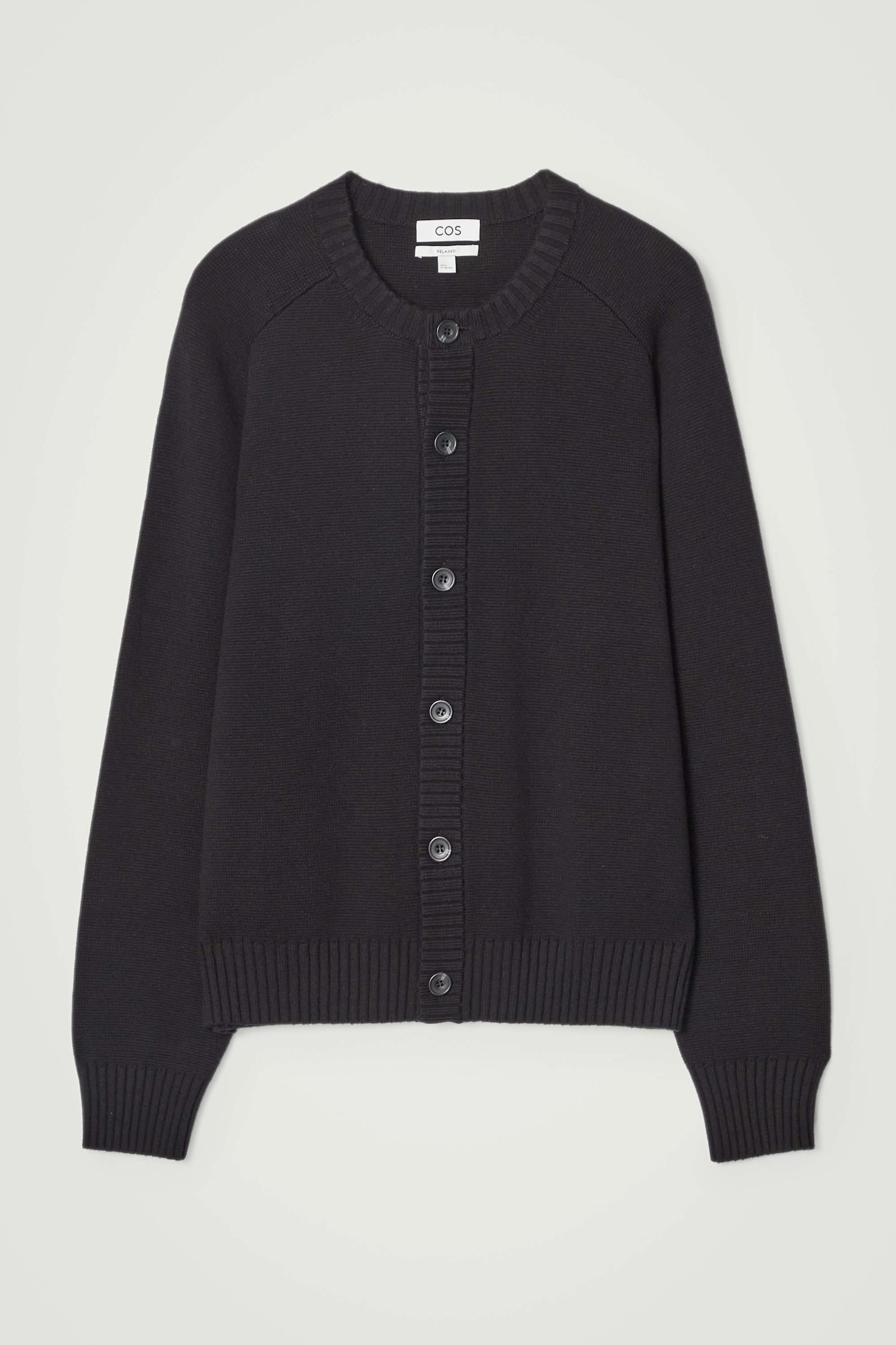 WOOL-BLEND CREW-NECK CARDIGAN - BLACK/MOLE