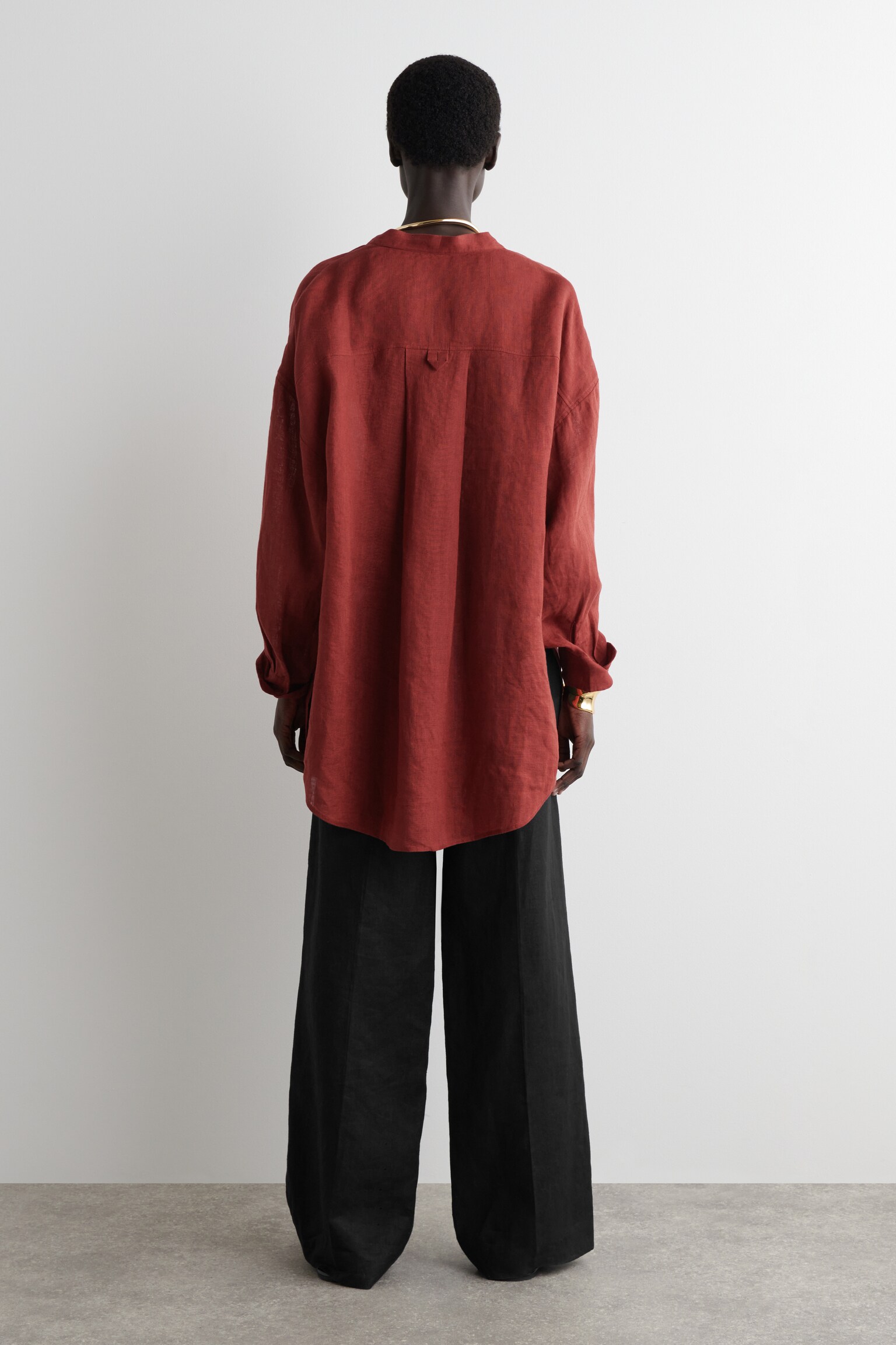 CAMICIA OVERSIZE CON SCOLLO A V IN LINO - ROSSO/BIANCO - 6