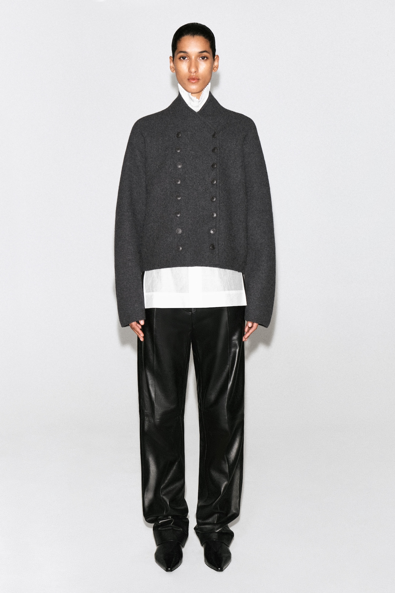 BOILED-WOOL UNIFORM JACKET — CHARCOAL