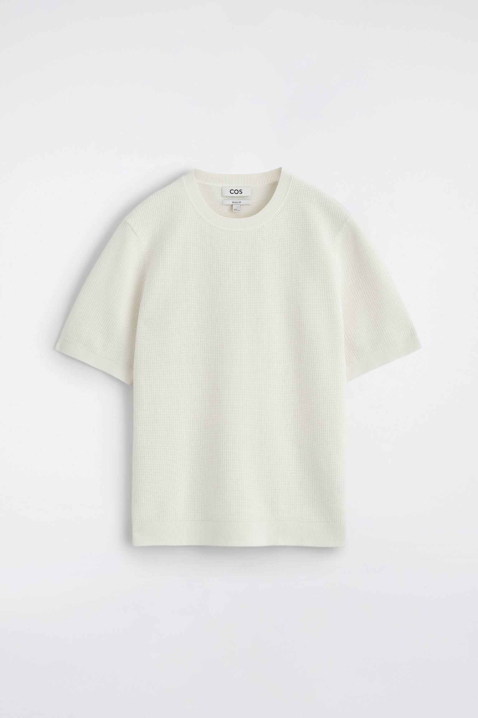 WAFFLE-KNIT COTTON T-SHIRT - OFF-WHITE/KHAKI - 2