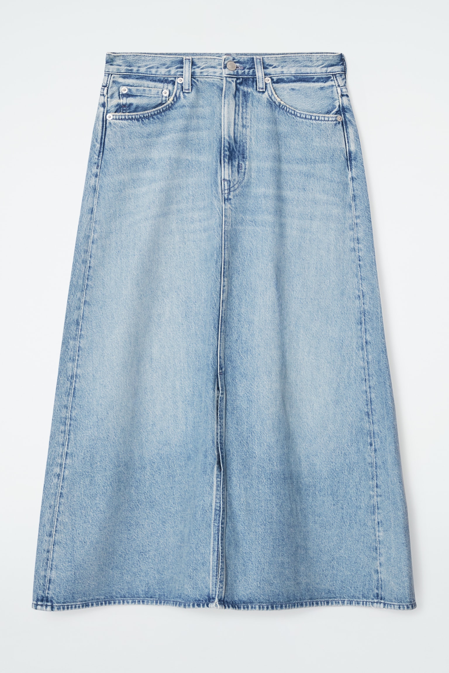A-LINE DENIM MIDI SKIRT - BLUE