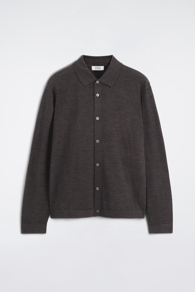 Knitted Merino Wool Shirt in Brown