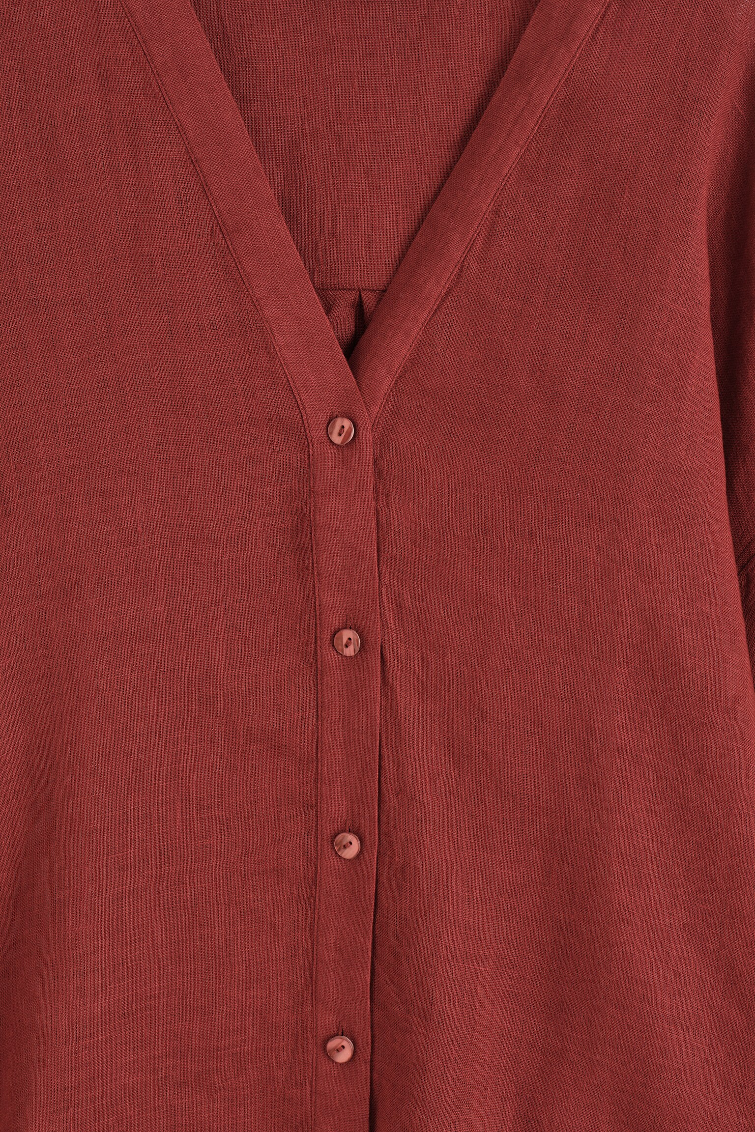 CAMICIA OVERSIZE CON SCOLLO A V IN LINO - ROSSO/BIANCO - 4