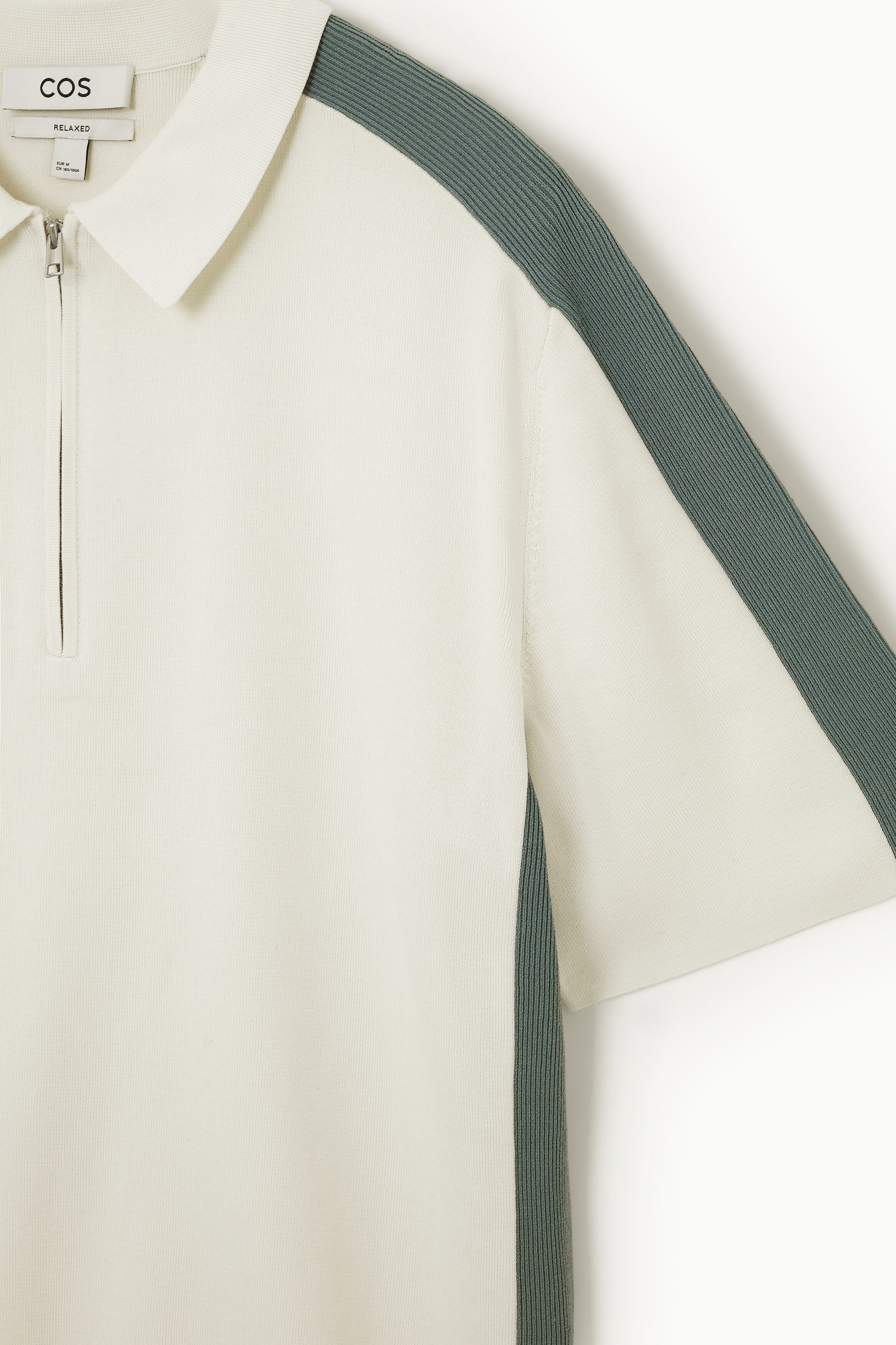 RELAXED COLOR-BLOCK COTTON HALF-ZIP POLO SHIRT - OFF-WHITE / GREEN