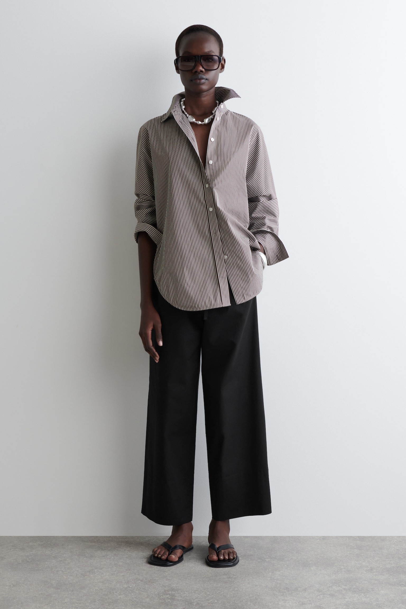 DRAWSTRING COTTON TROUSERS - BLACK/WHITE - 1