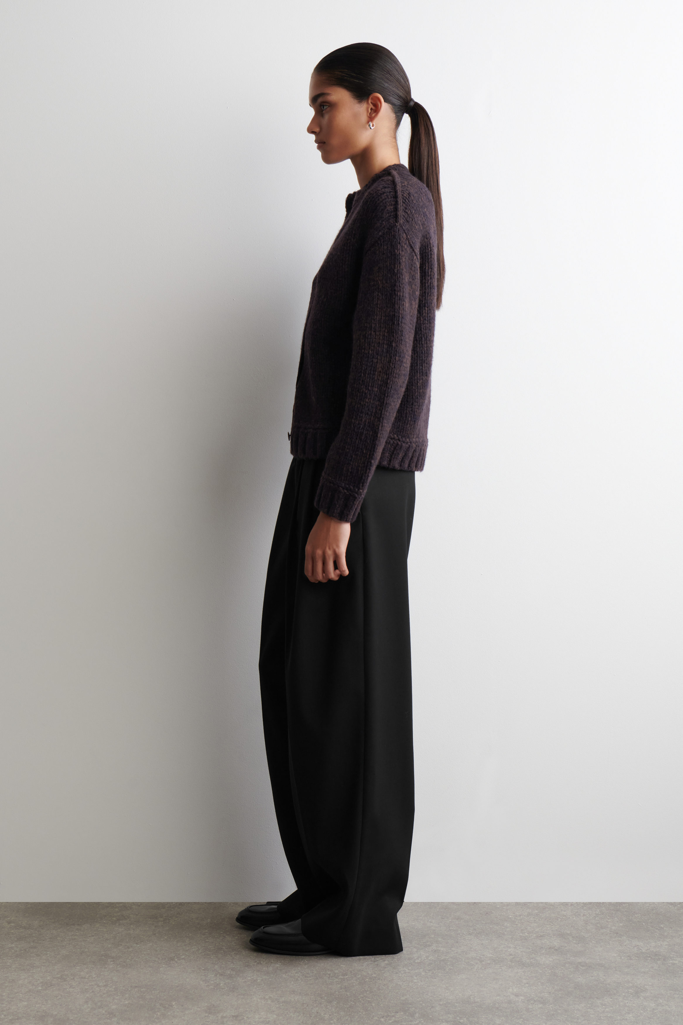 FLECKED CHUNKY WOOL-ALPACA CARDIGAN - BROWN / NAVY | COS US