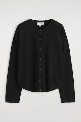 CIRCLE-CUT MERINO WOOL CARDIGAN — BLACK 2