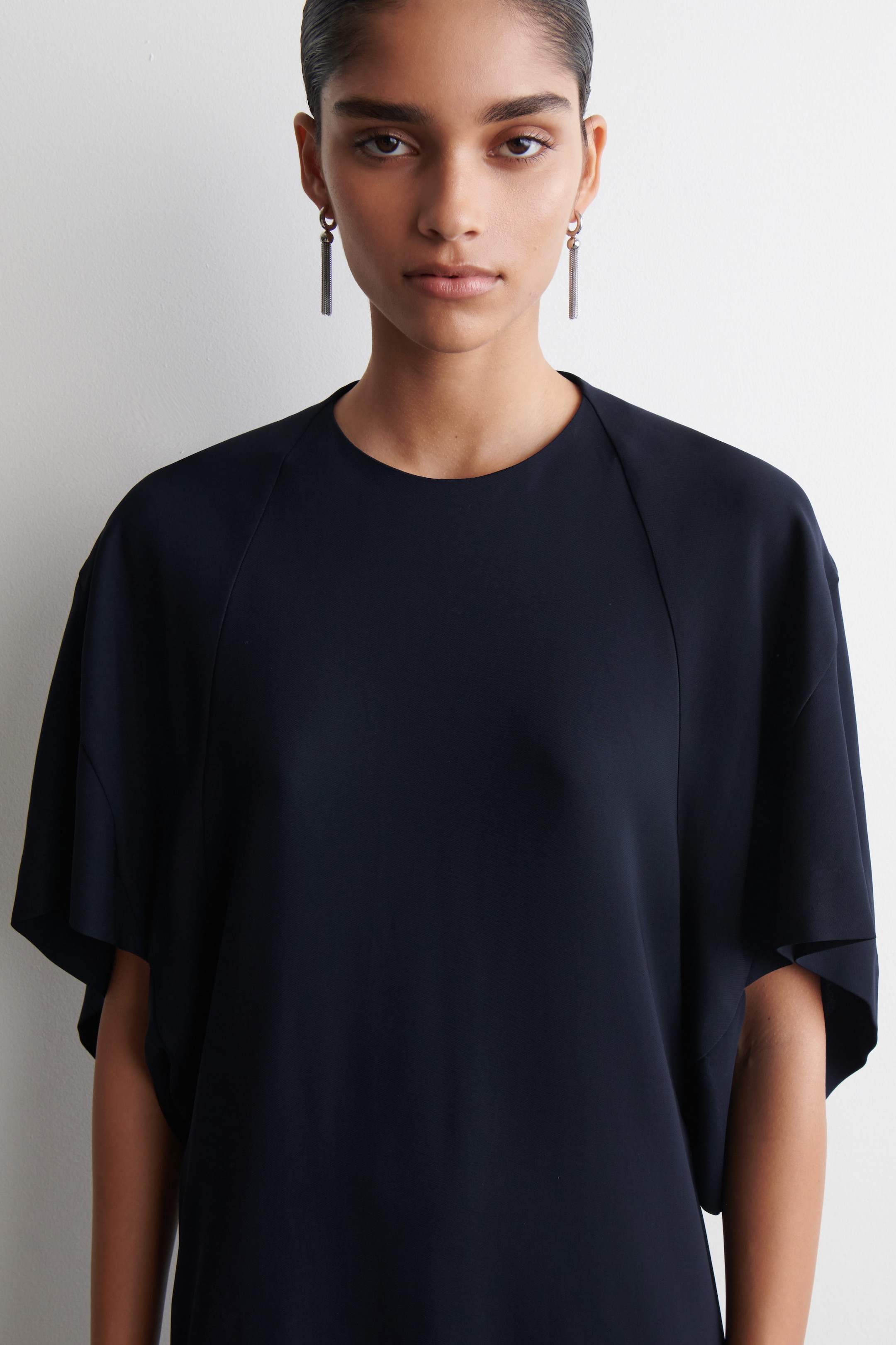 SCULPTURAL DRAPED MIDI DRESS