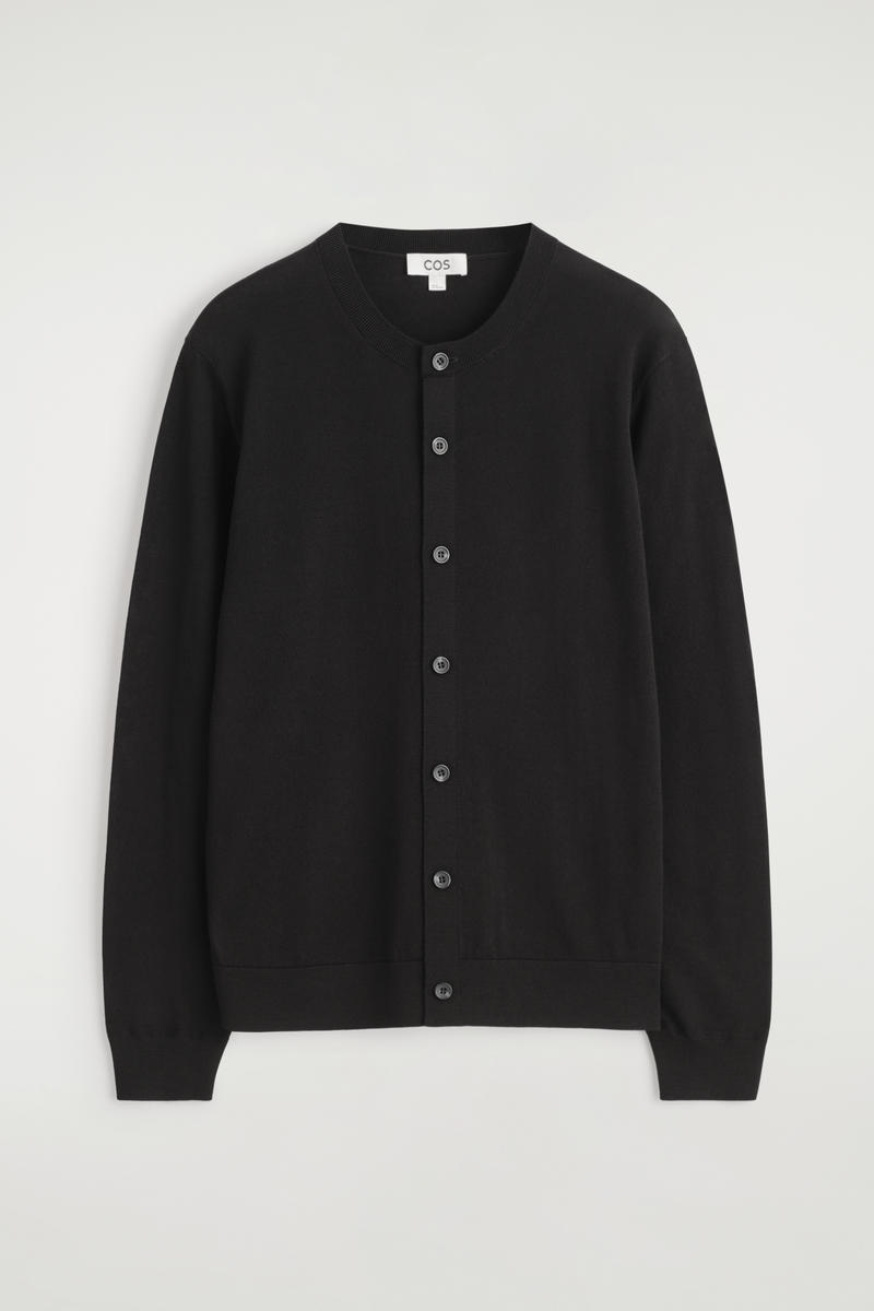 Cos Merino Wool Crew-neck Cardigan In Black