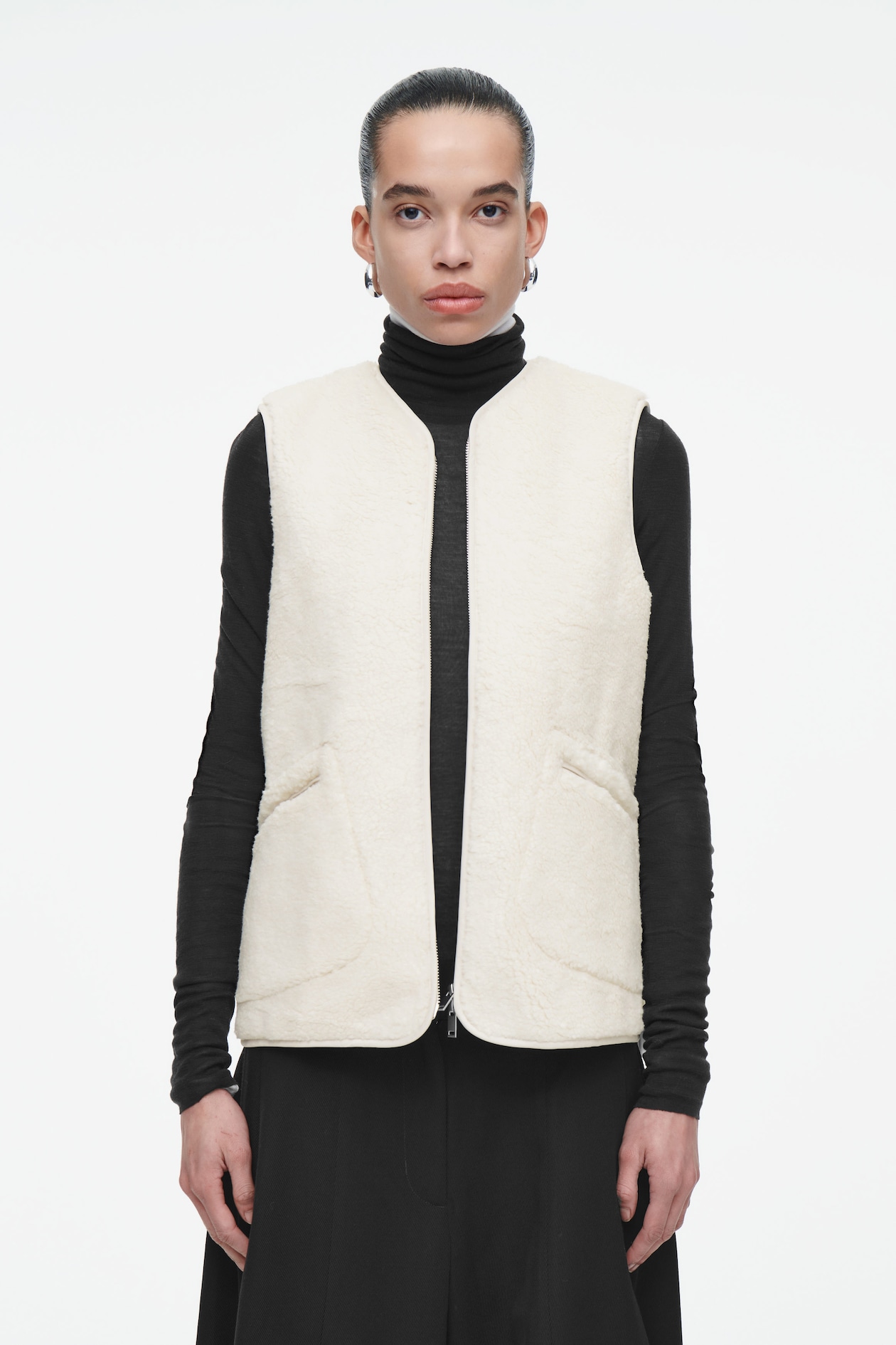 OVERSIZED FAUX SHEARLING VEST IVORY COS US