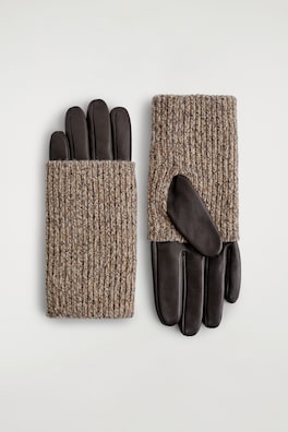 KNITTED-CUFF LEATHER GLOVES — BROWN 3
