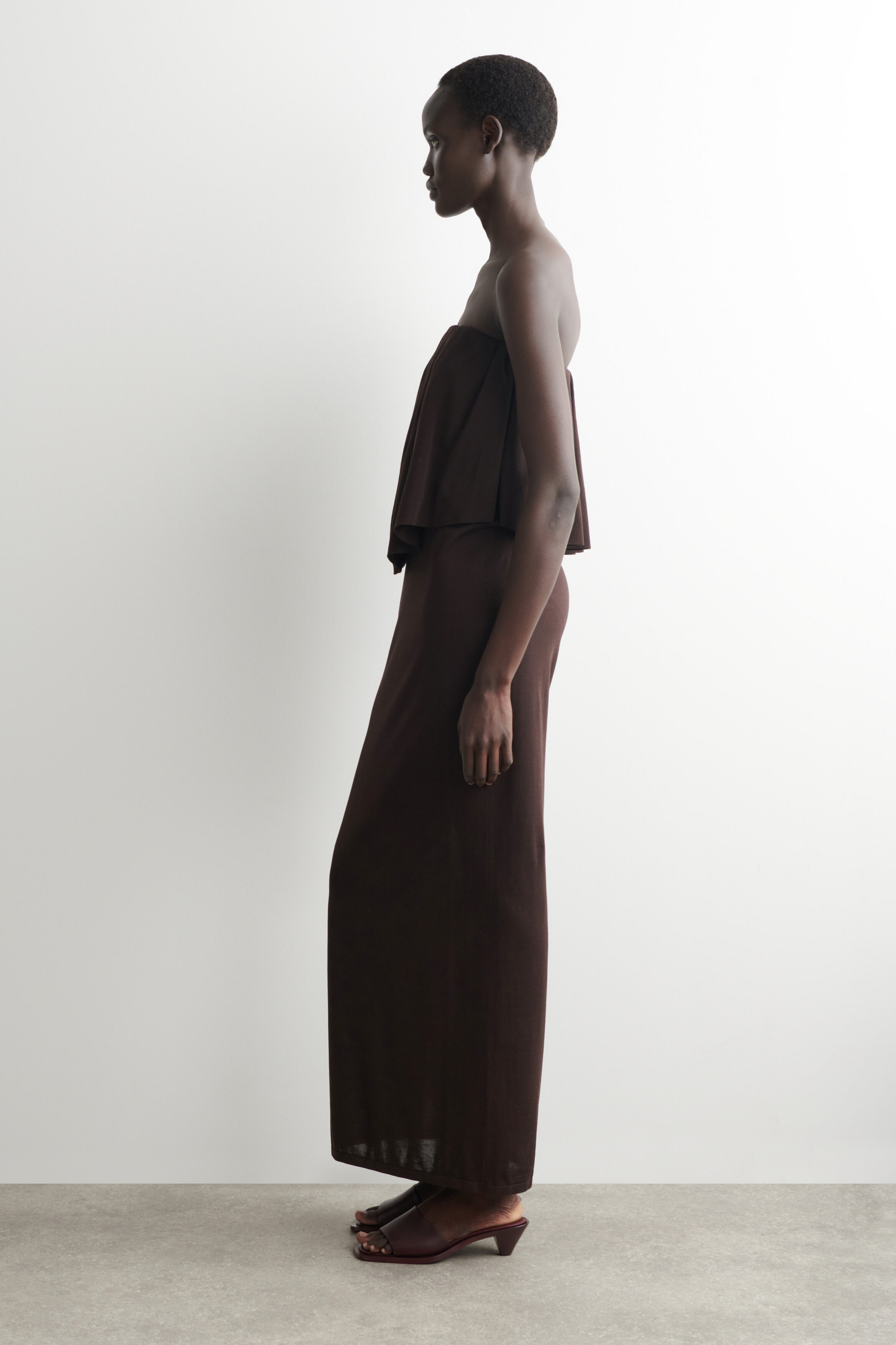 COS Women's Layered Sheer-Knit Bandeau Maxi Dress in Brown | Cotton | Size: XL