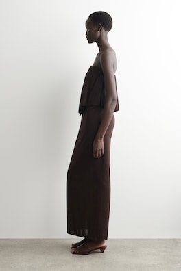 LAYERED SHEER-KNIT BANDEAU MAXI DRESS — BITTER CHOCOLATE 2