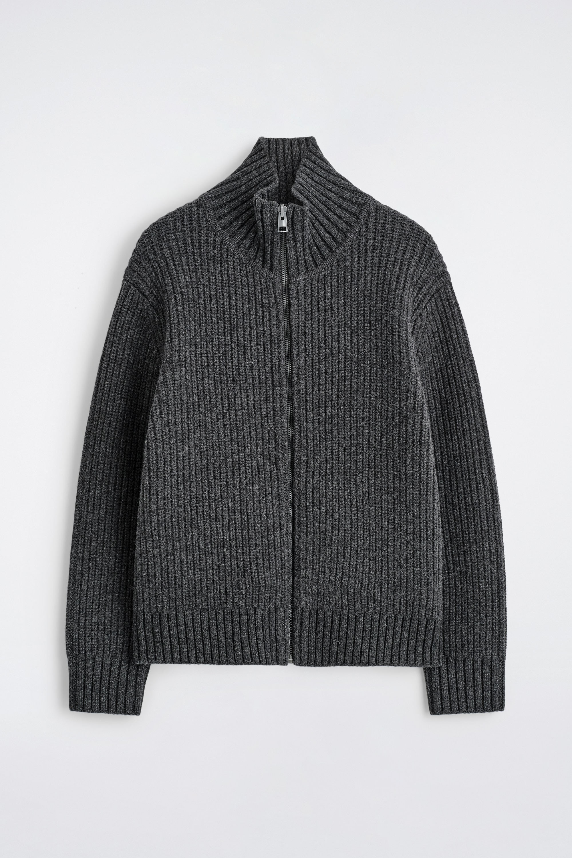 FUNNEL-NECK KNITTED WOOL JACKET - CHARCOAL