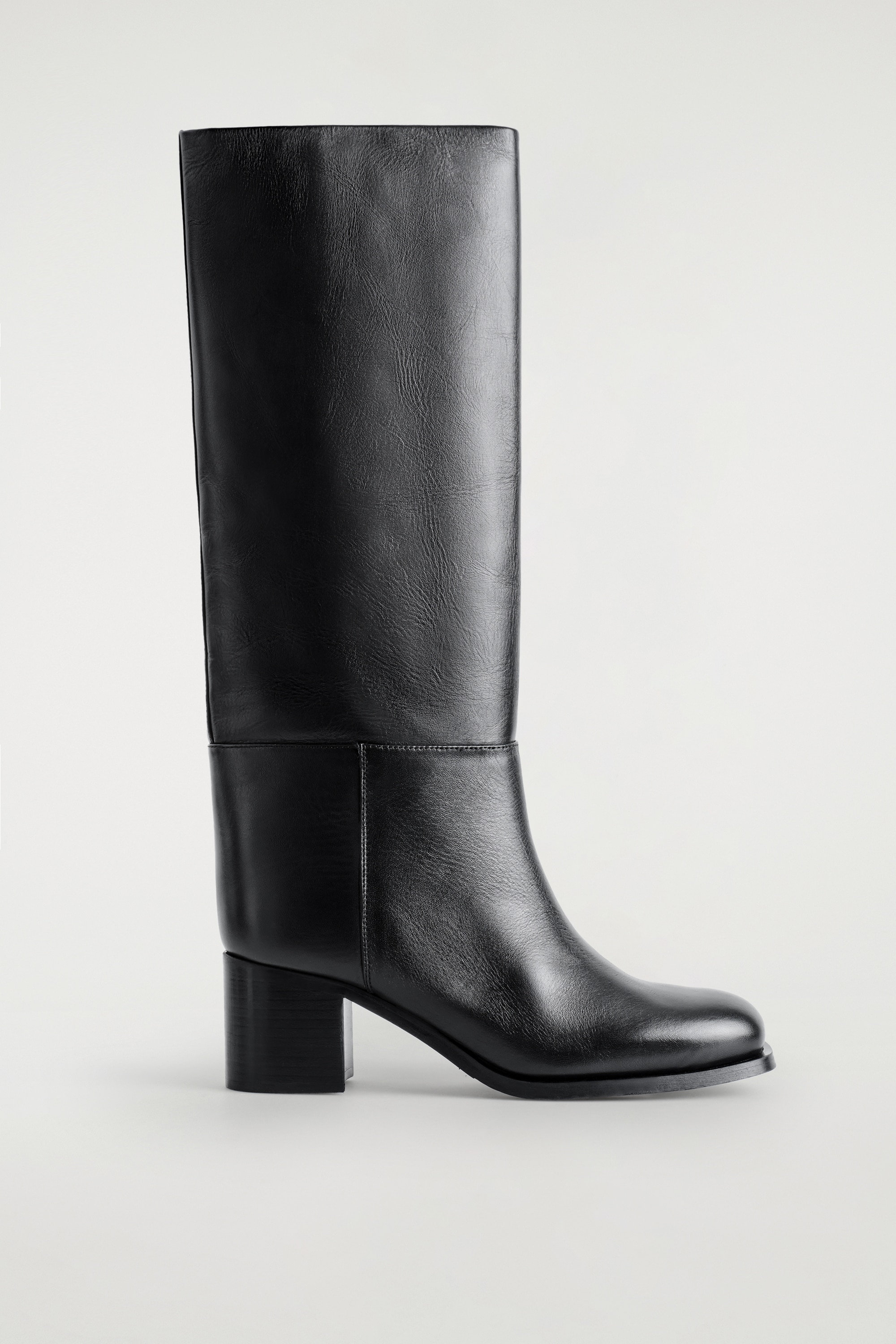 HEELED LEATHER KNEE BOOTS - BLACK