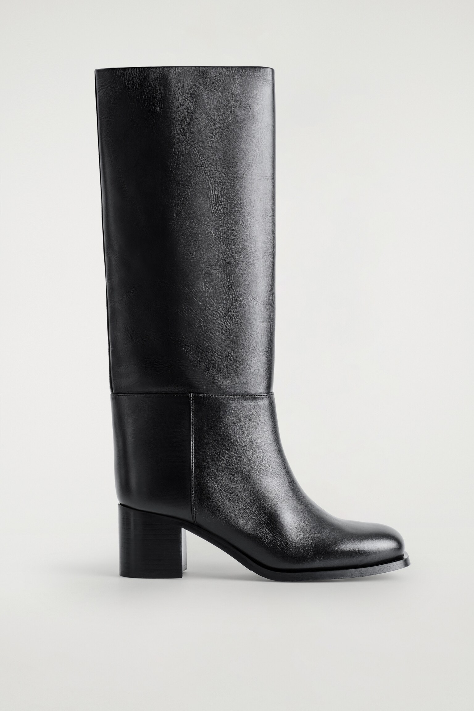 HEELED LEATHER KNEE BOOTS - BLACK - 2