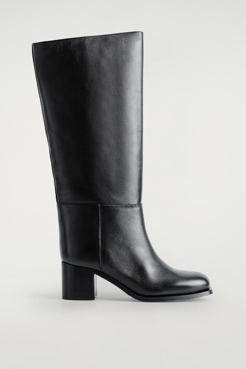 Cos Heeled Leather Knee Boots In Black
