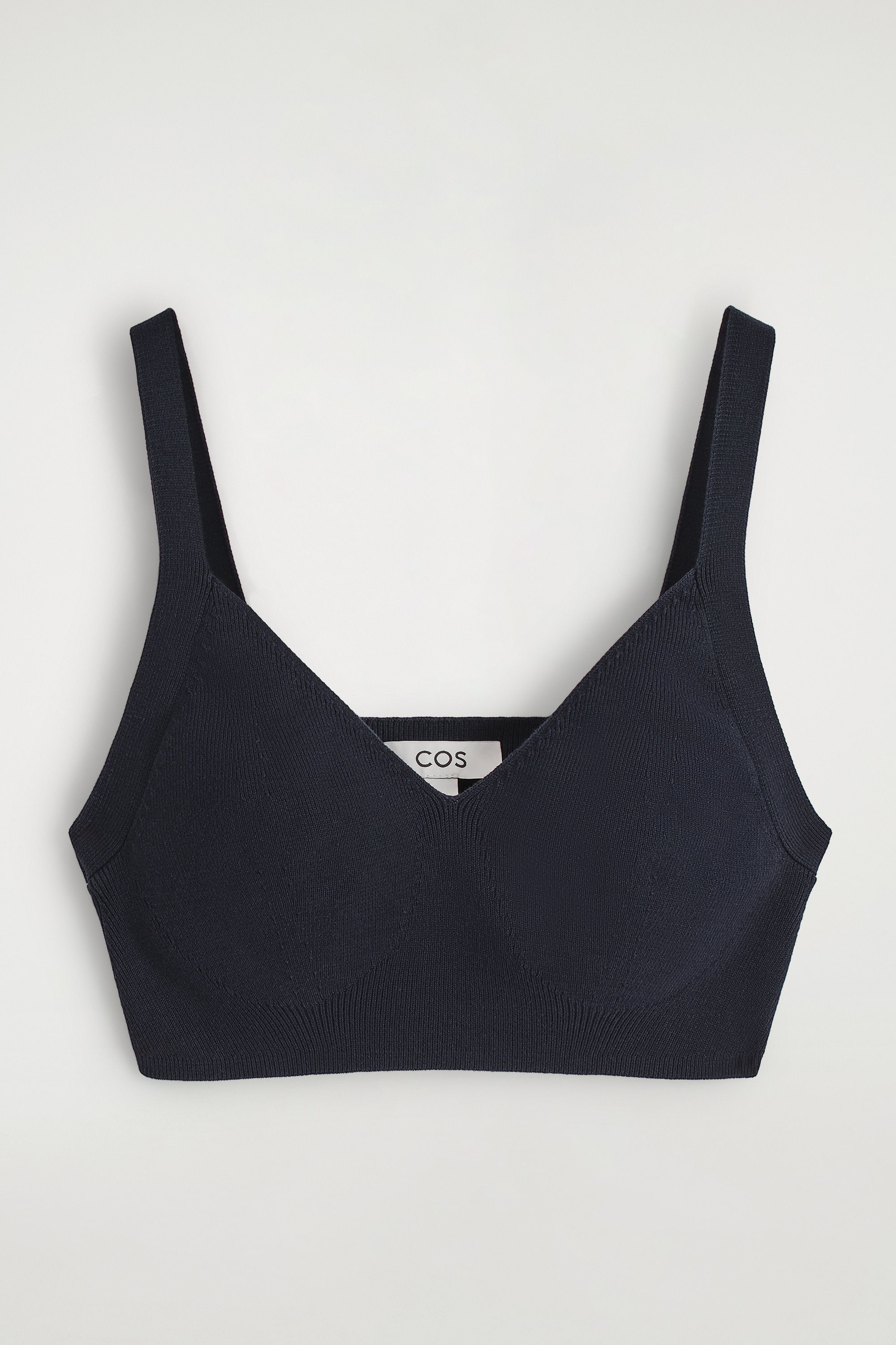 KNITTED COTTON BRALETTE - NAVY/RED