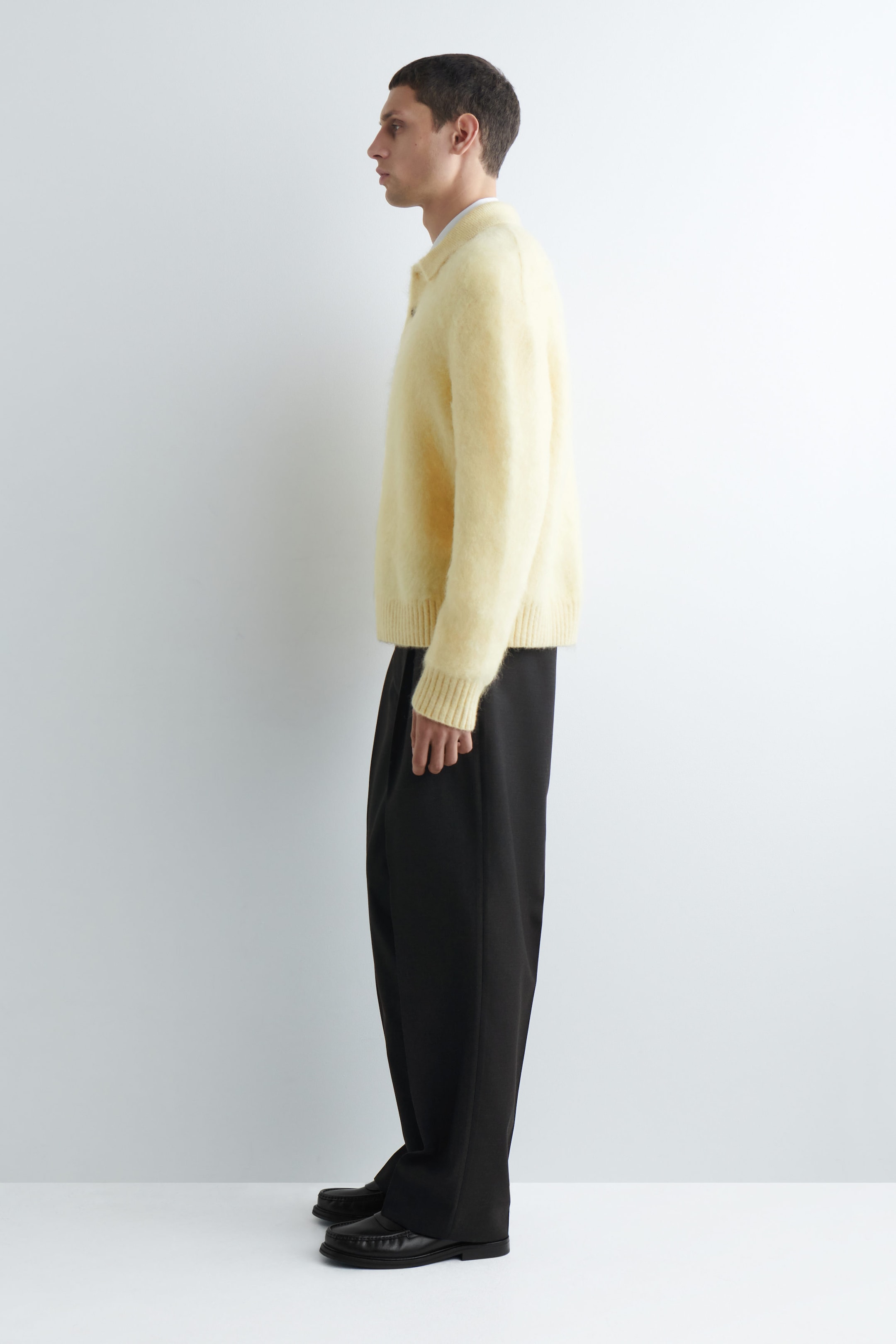 BRUSHED MOHAIR-BLEND POLO SWEATER