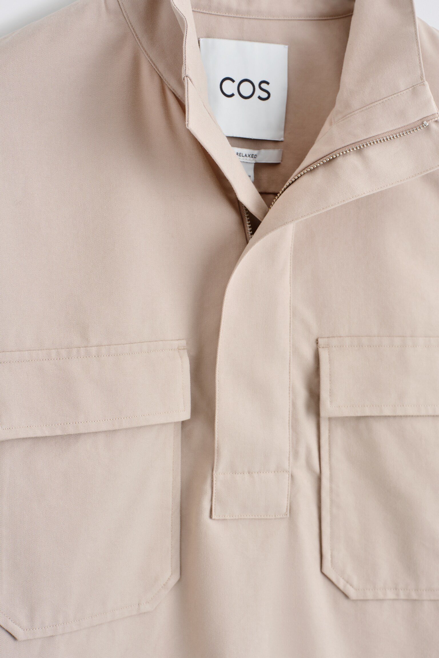 COTTON-TWILL HALF-ZIP OVERSHIRT - LIGHT BEIGE - 7