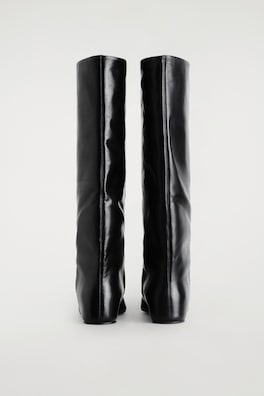 POINTED LEATHER WEDGE KNEE BOOTS — CARBON 3
