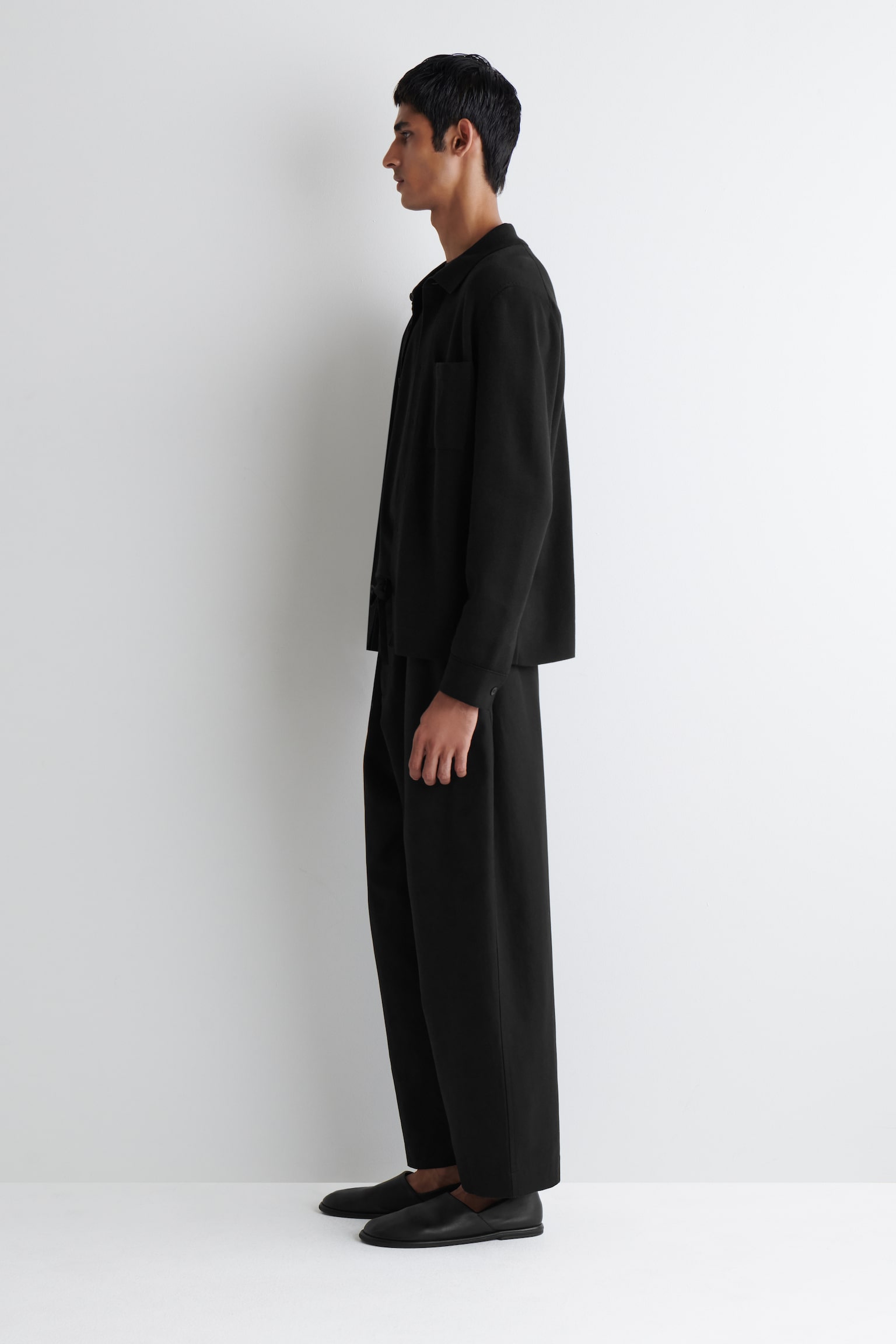 BARREL-LEG DRAWSTRING TROUSERS - BLACK/BEIGE - 5