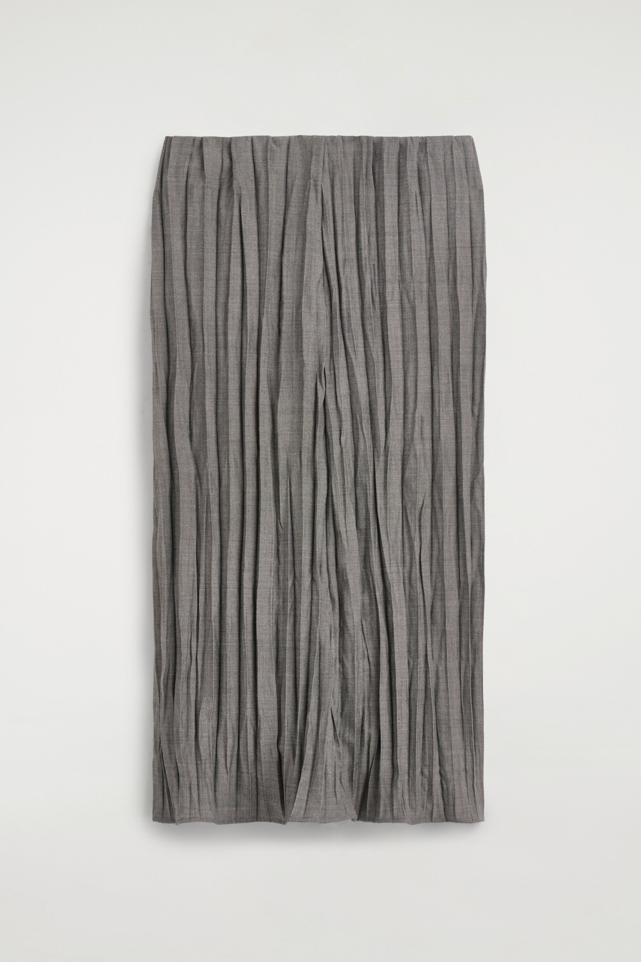 CRUSHED-PLEAT MIDI SKIRT — GREY