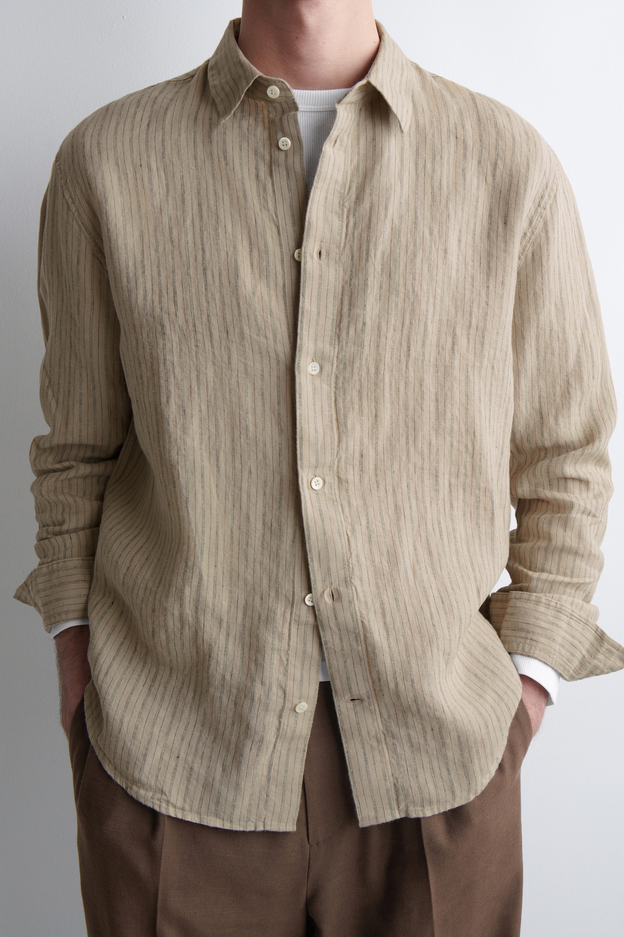 RELAXED LINEN SHIRT — BEIGE / STRIPED