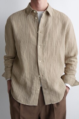 RELAXED LINEN SHIRT — BEIGE / STRIPED 5