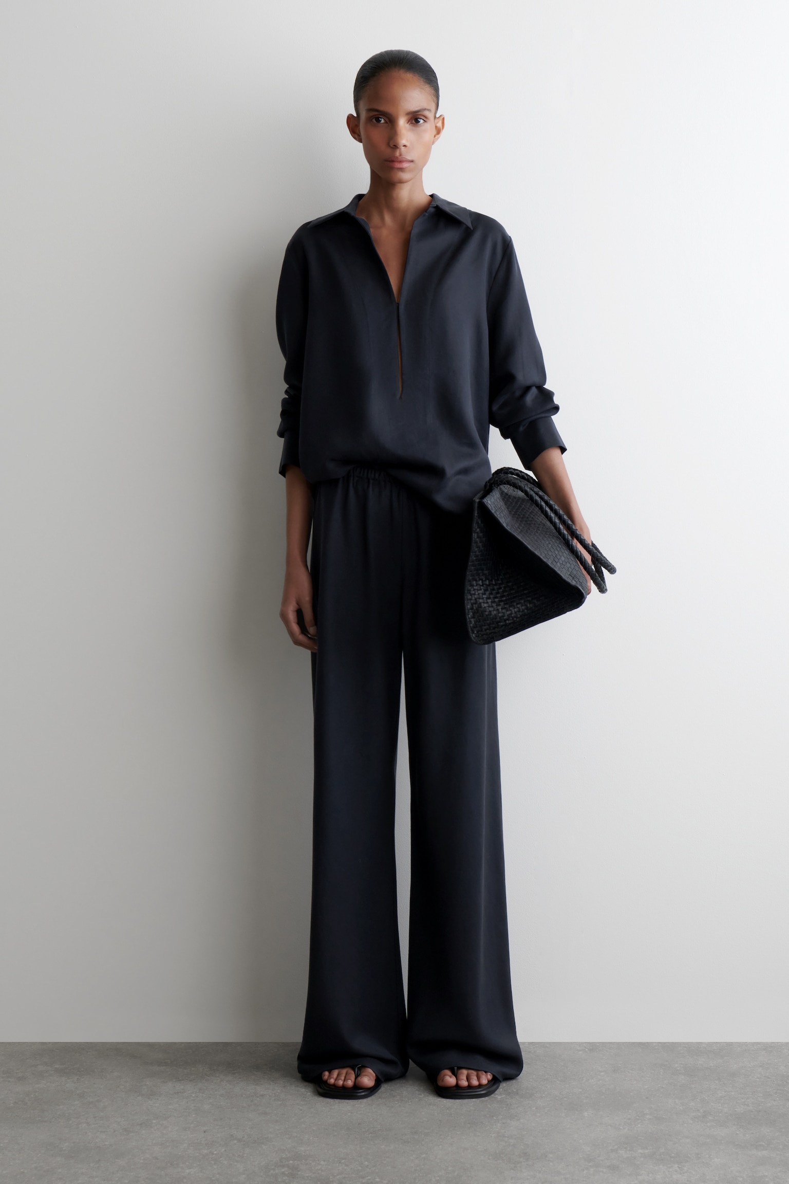 PANTALONI ELASTICIZZATI A GAMBA LARGA - BLU NAVY