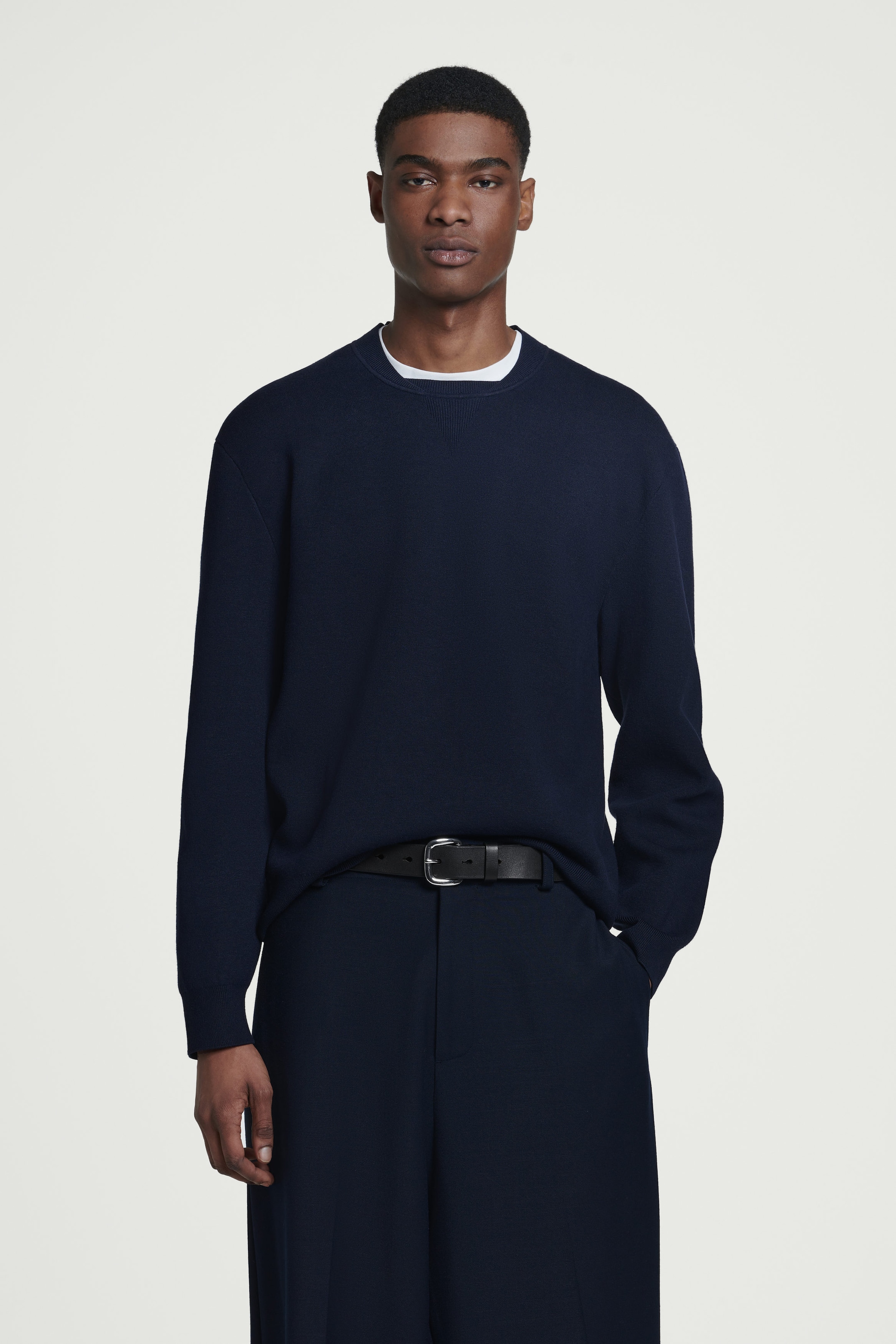 DOUBLE-FACED BOMBER-NECK KNITTED JUMPER