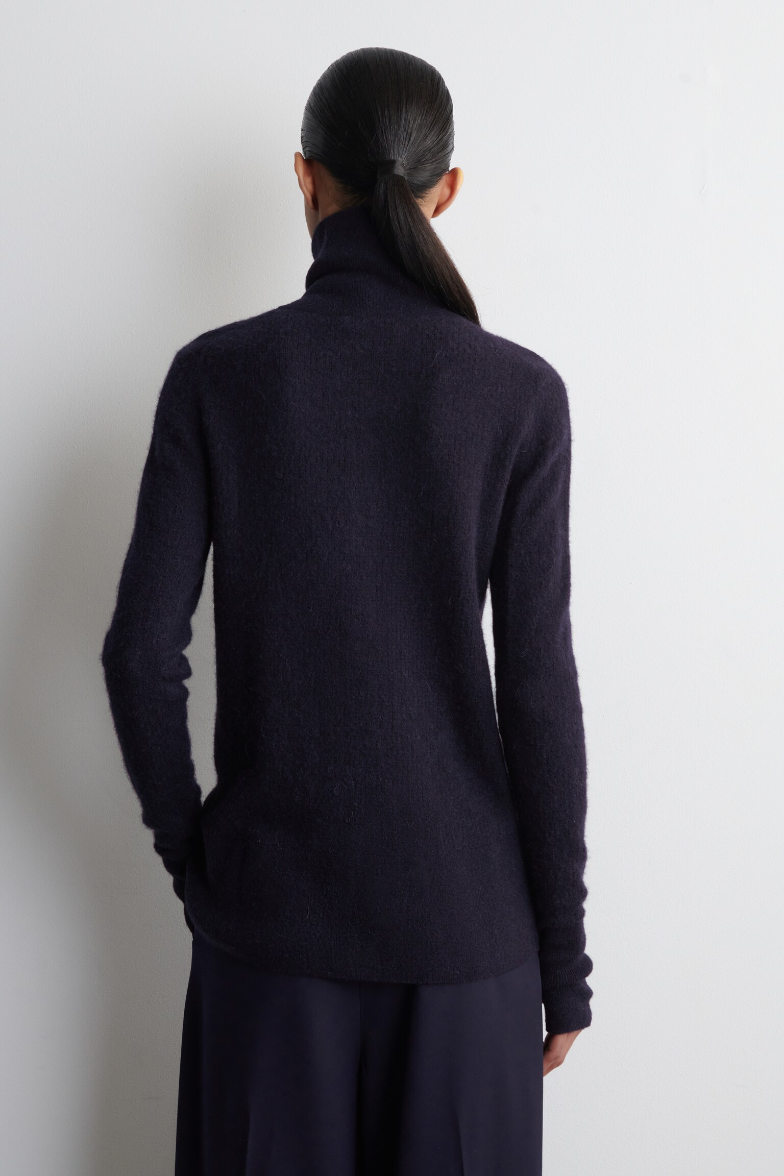 קרדיגן צווארון גבוה מצמר מאלפקה ומרינו - כחול כהה מלנג'/חום מלנג' - 9
