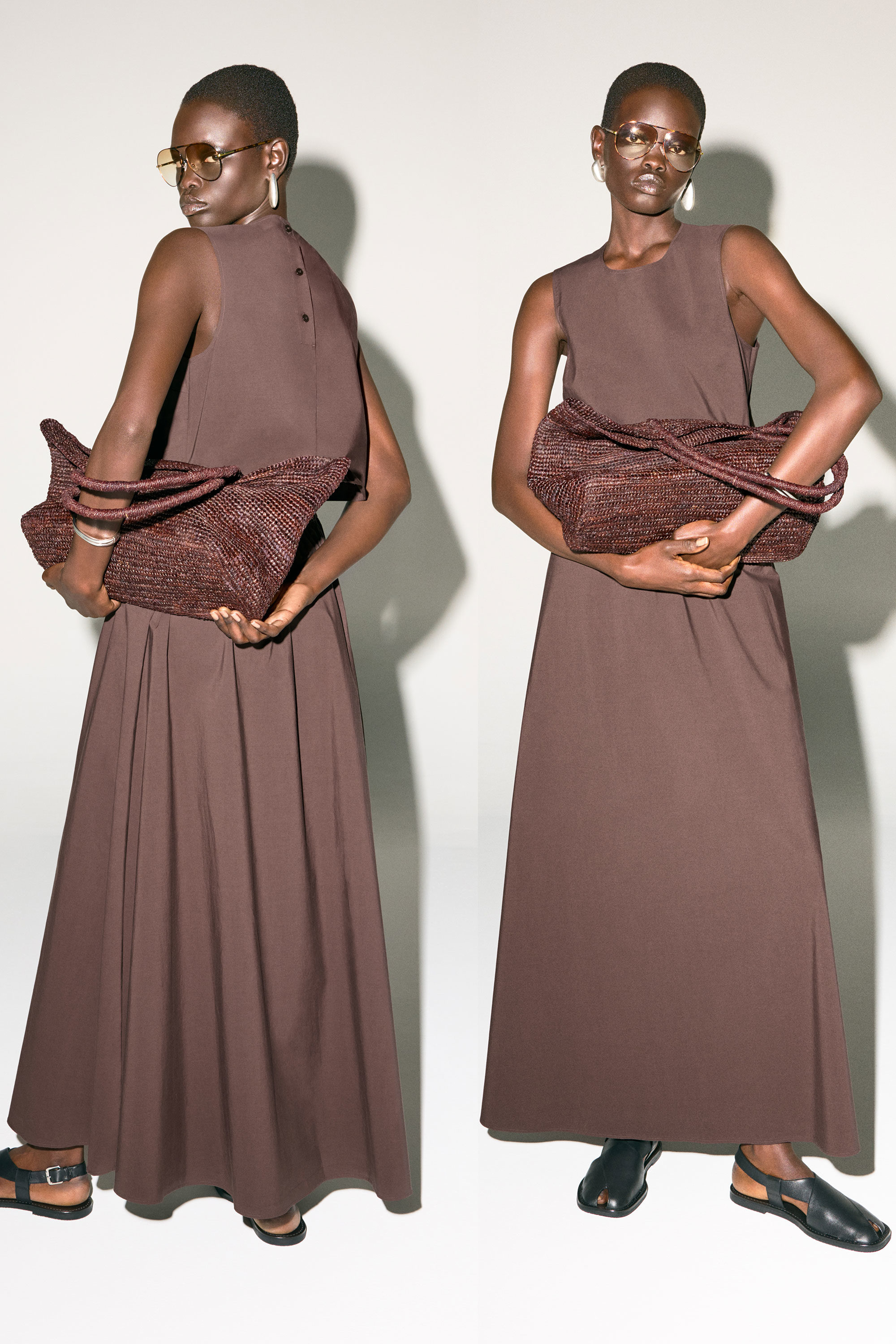 OPEN-BACK COTTON MAXI DRESS - DARK BROWN | COS