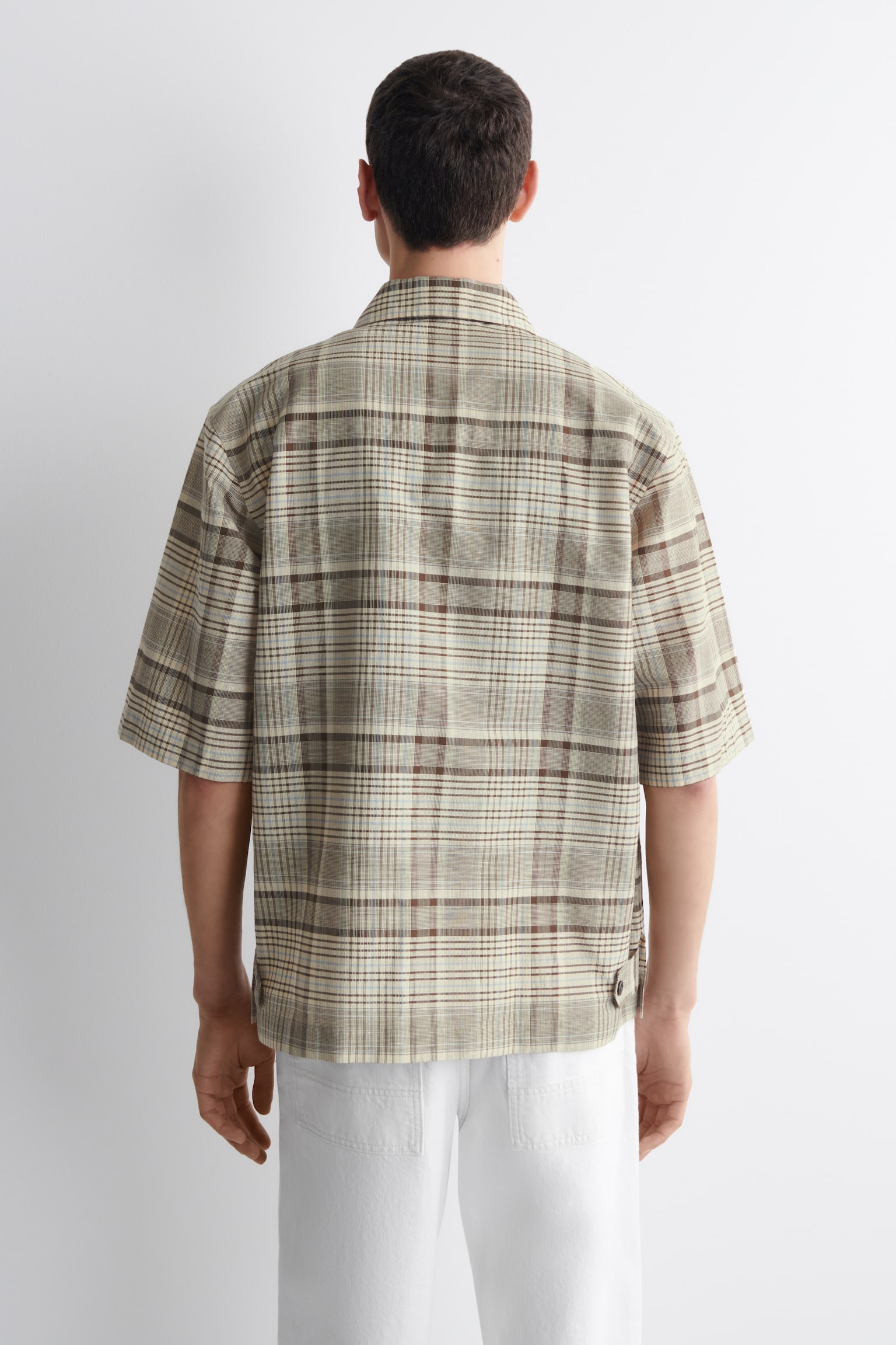 CAMISA DE MANGA CORTA DE CUADROS EN MEZCLA DE LINO - BEIGE/CUADROS - 4